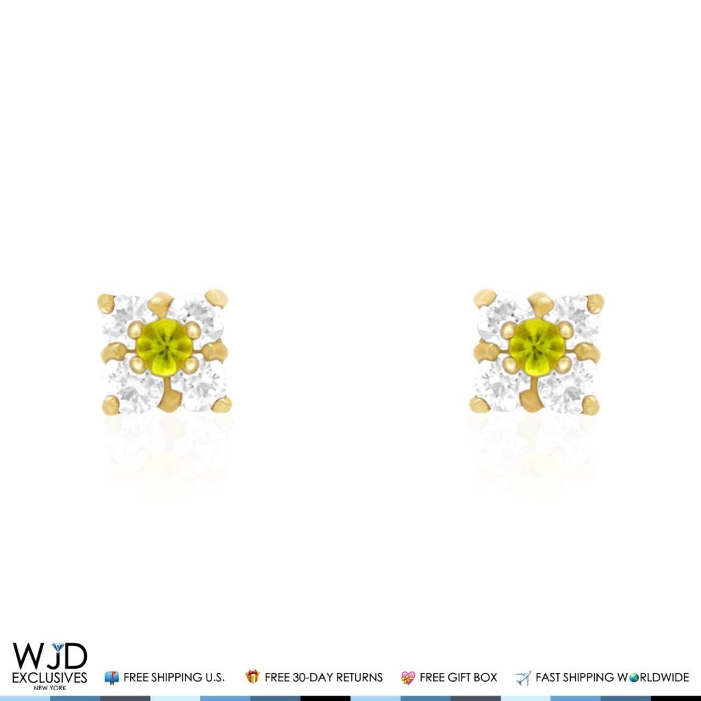 .30Ct CZ & Peridot 14k Yellow Gold Square Screwback Stud Earrings