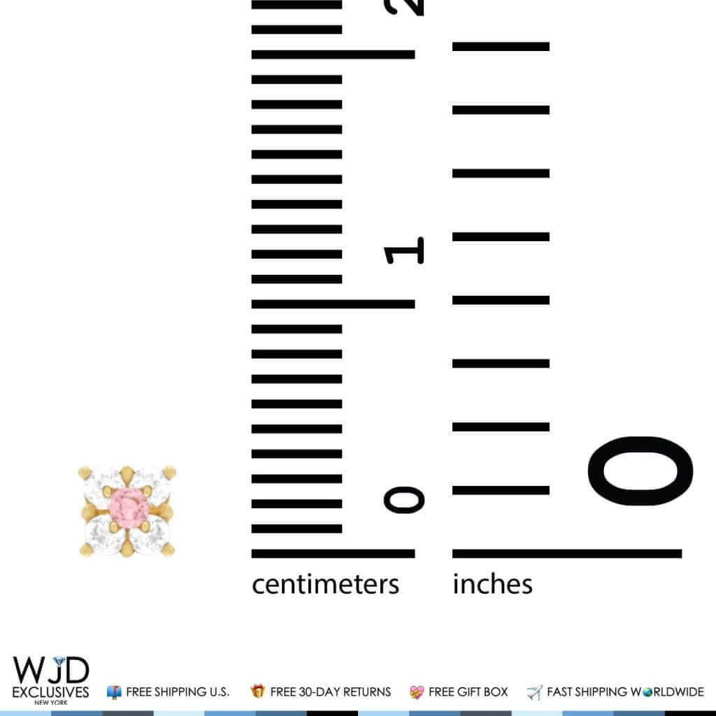 14k Yellow Gold Diamond & Pink Tourmaline Square Screwback Stud Earrings 0.3Ct