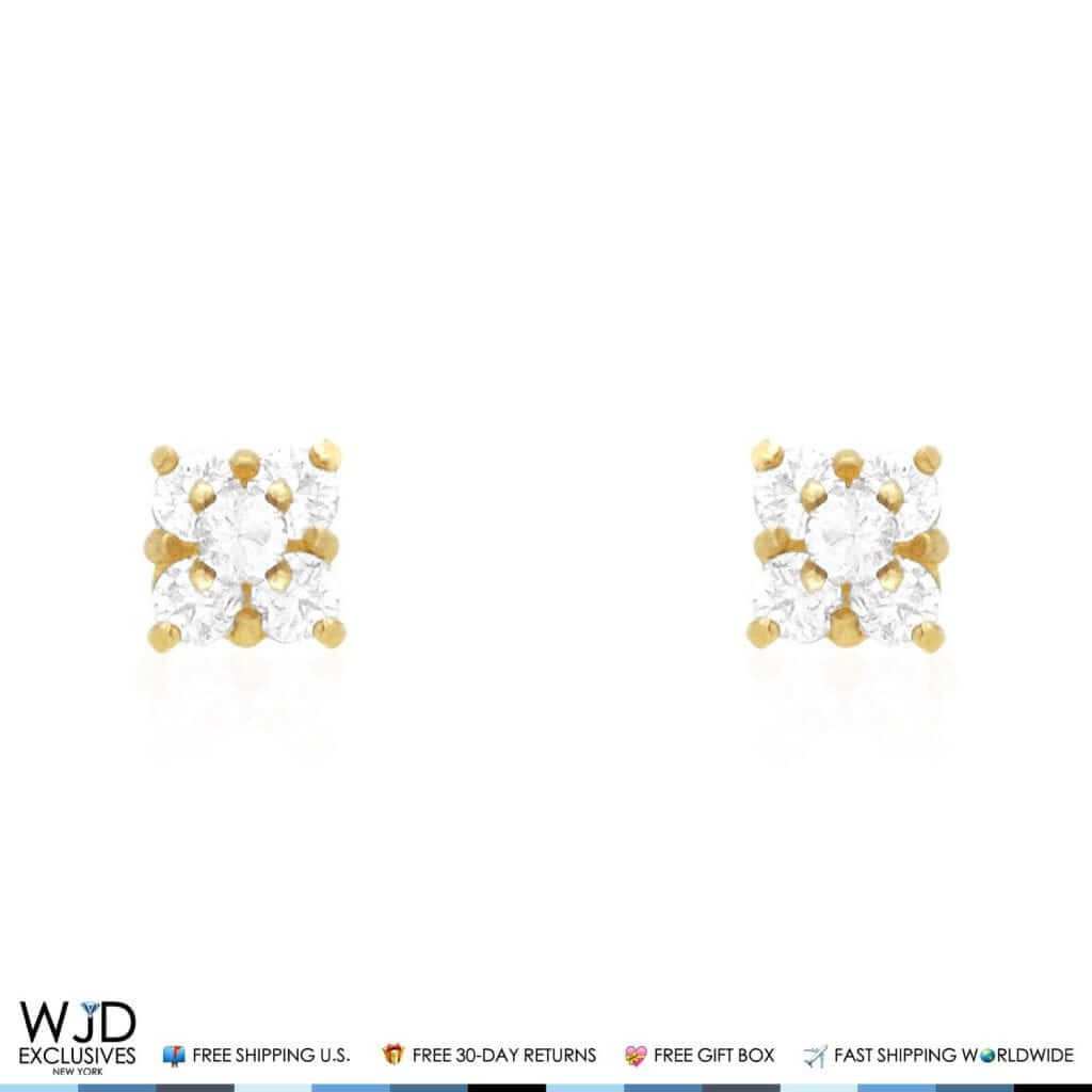 14K Yellow Gold Created White Diamond Square Screwback Stud Earrings 0.3Ct