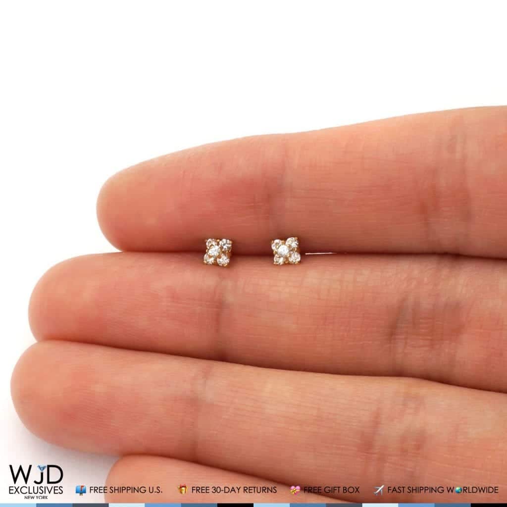 14K Yellow Gold Created White Diamond Square Screwback Stud Earrings 0.3Ct
