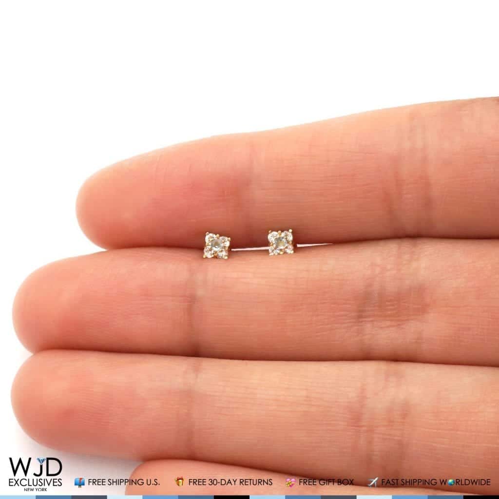 14k Yellow Gold CZ Aquamarine Screwback Stud Earrings 0.30Ct