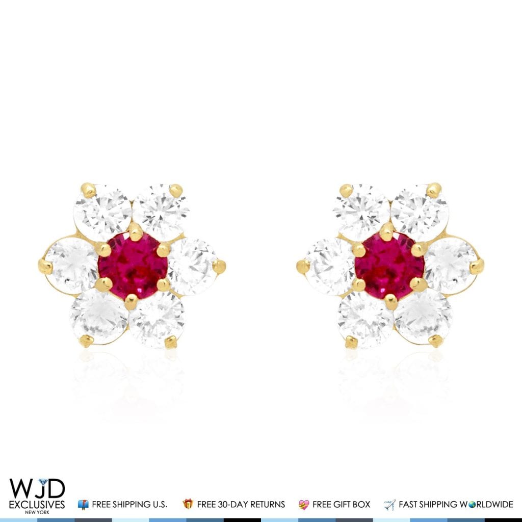 14k Yellow Gold 2Ct CZ & Birthstones Flower Stud Earrings 10mm