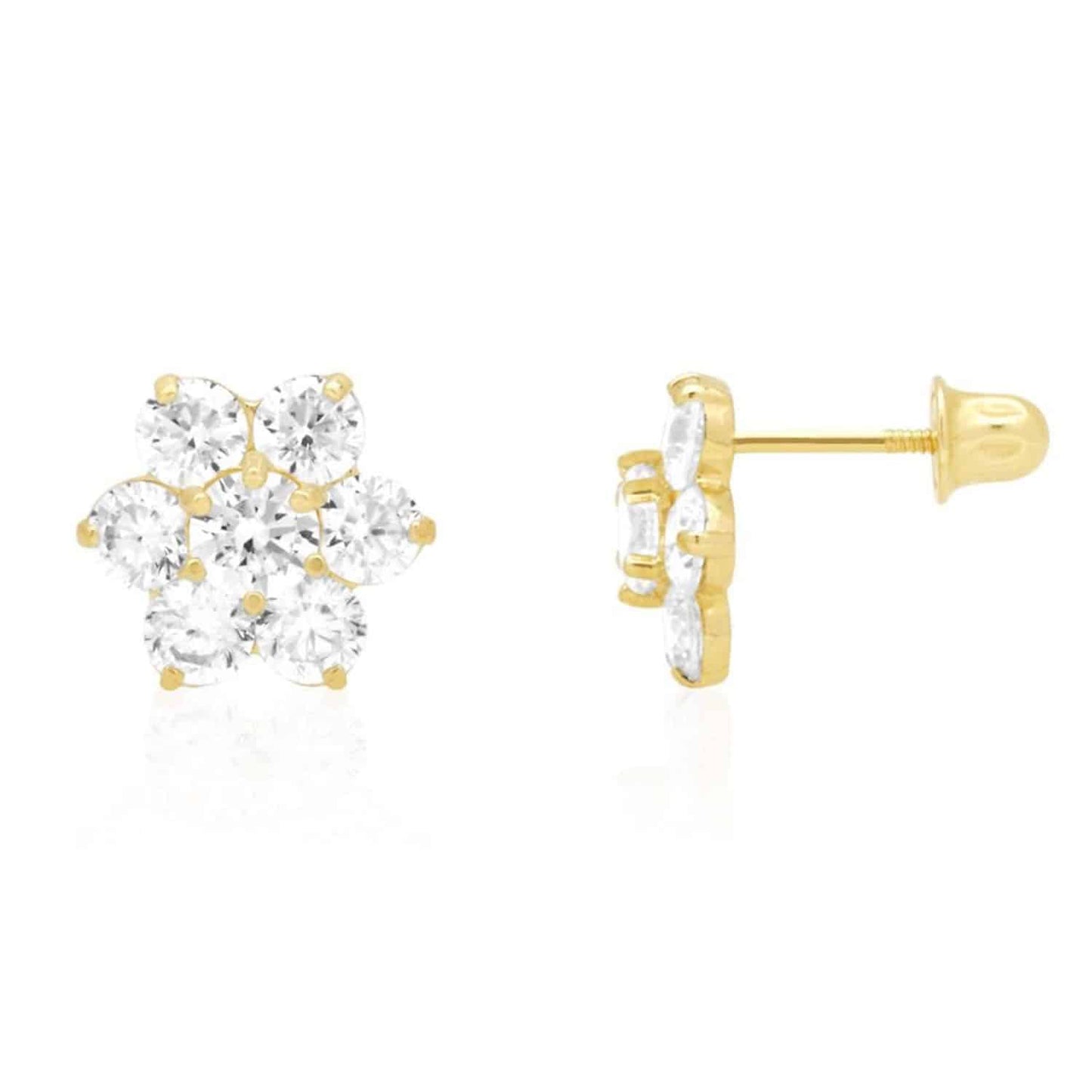 14k Yellow Gold 2Ct CZ & Birthstones Flower Stud Earrings 10mm