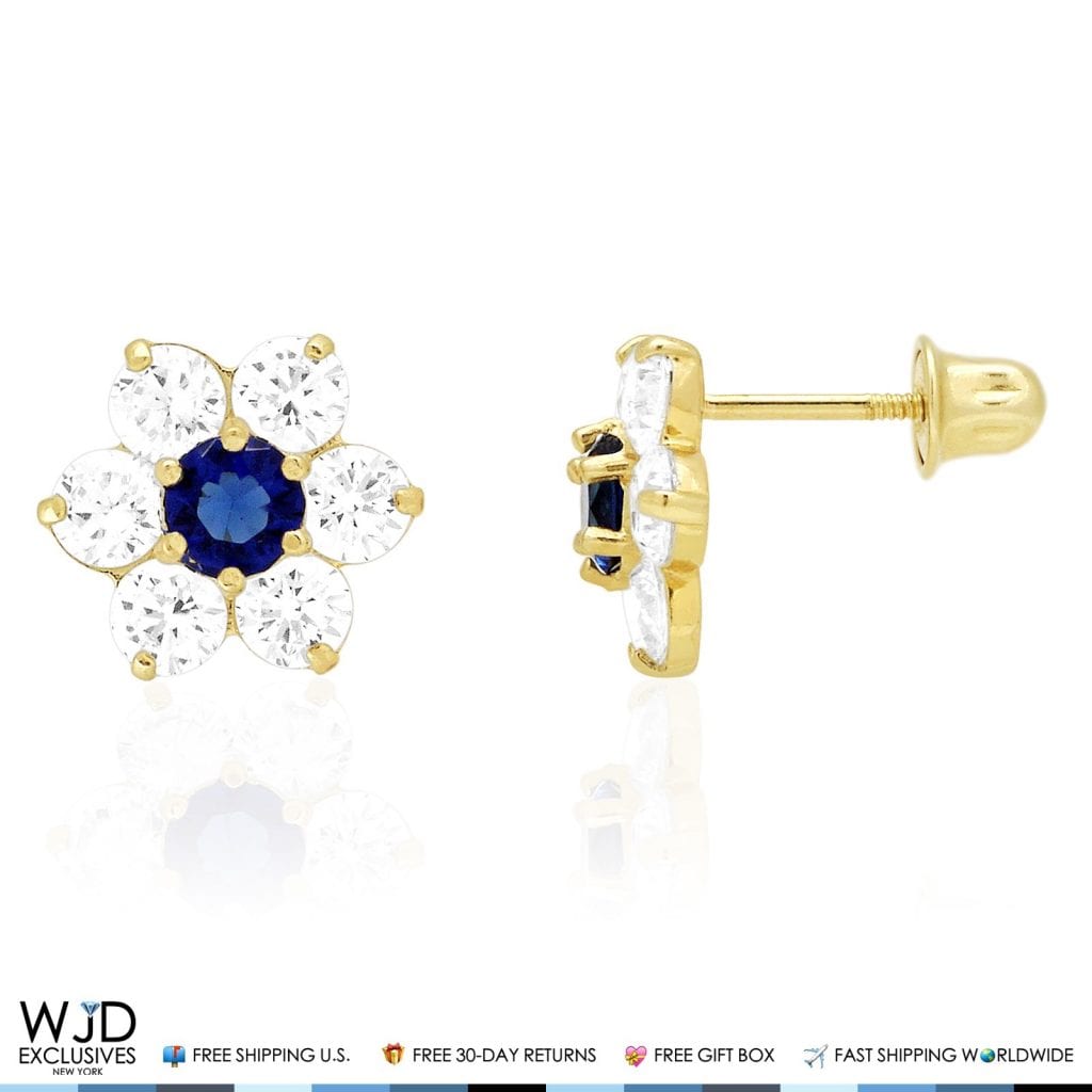 14k Yellow Gold 2Ct CZ & Birthstones Flower Stud Earrings 10mm