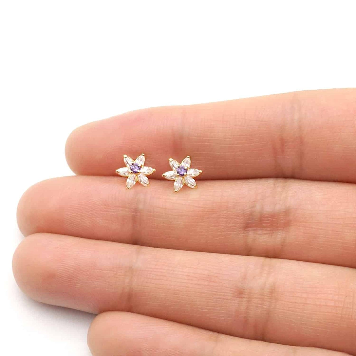 14k Yellow Gold Flower Marquise CZ Birthstone Stud Earrings 1.4Ct