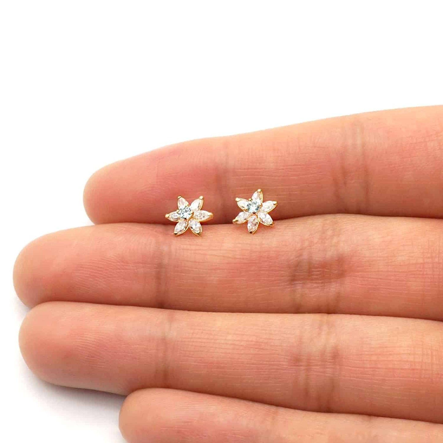 14k Yellow Gold Flower Marquise CZ Birthstone Stud Earrings 1.4Ct