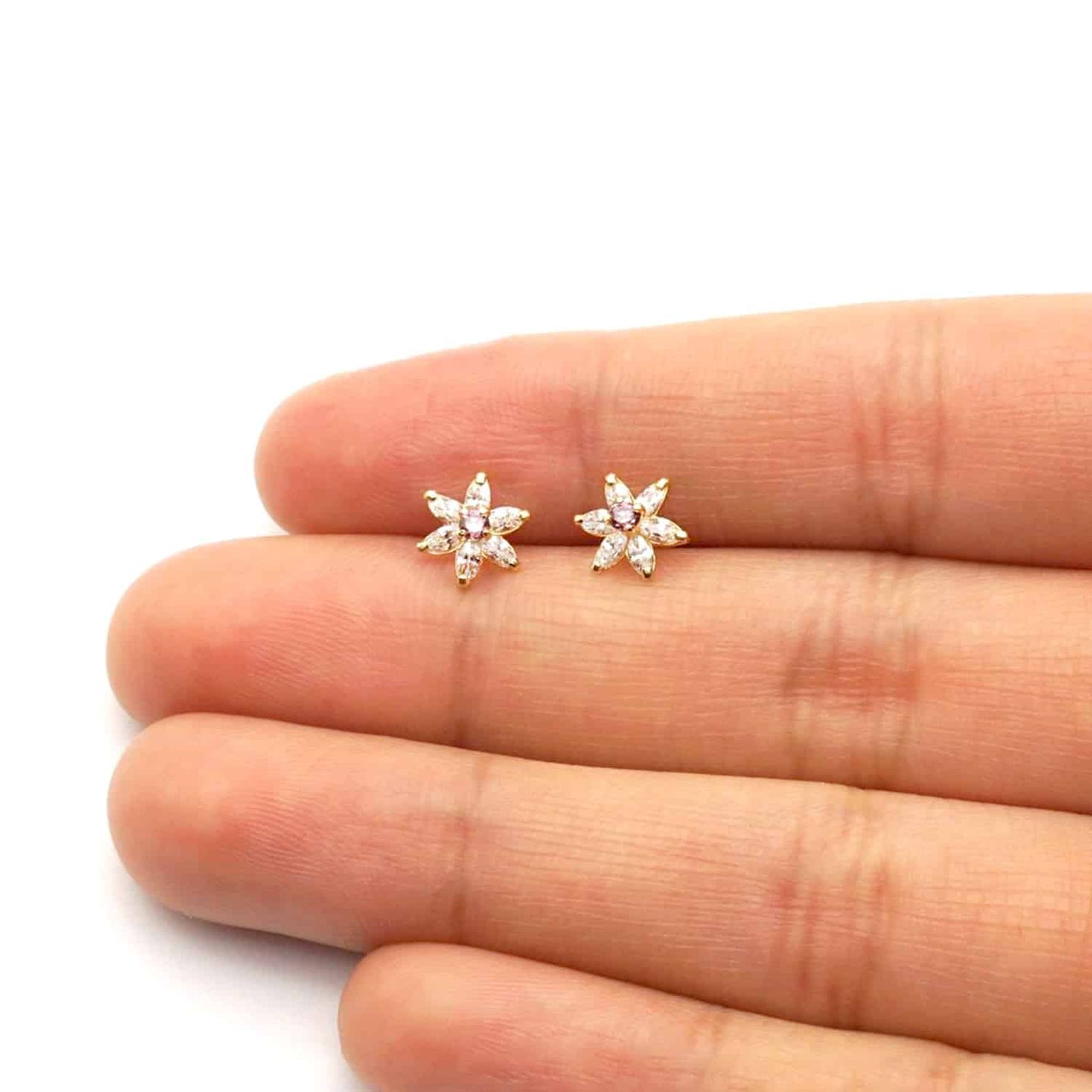 14k Yellow Gold Flower Marquise CZ Birthstone Stud Earrings 1.4Ct