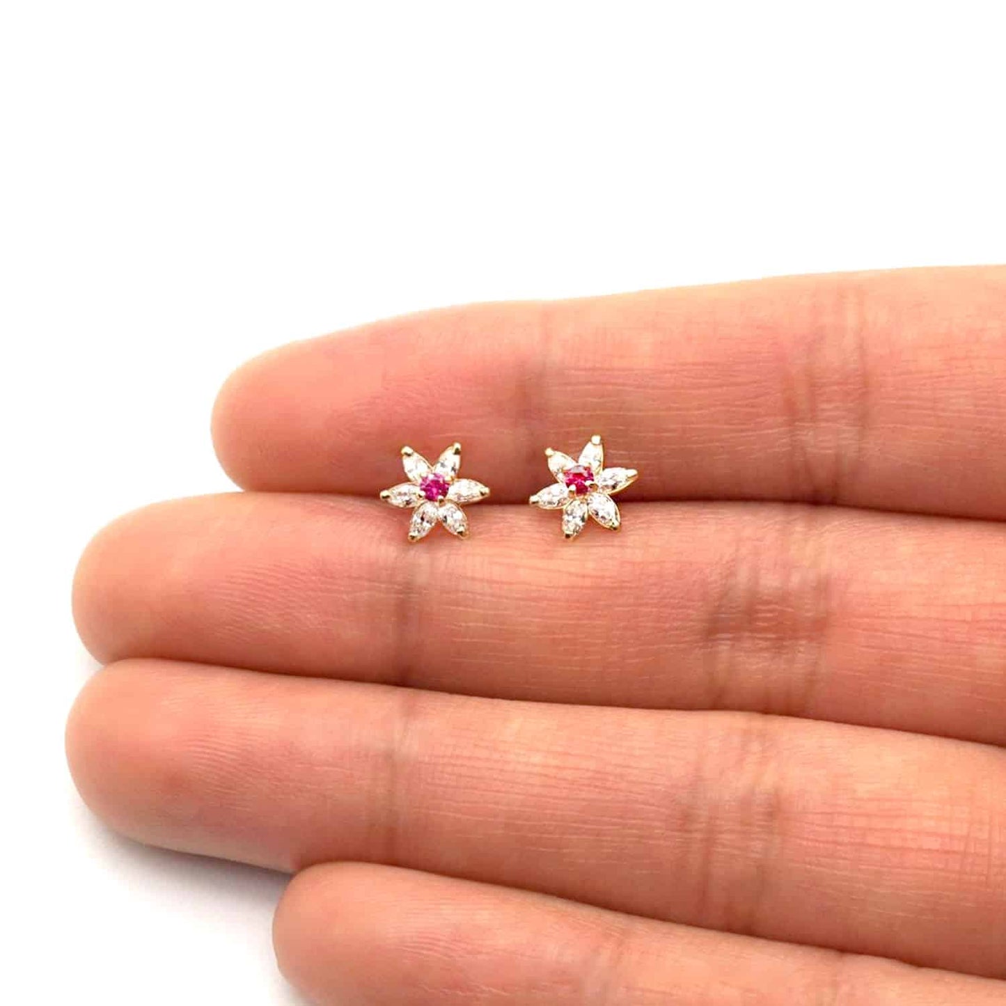 14k Yellow Gold Flower Marquise CZ Birthstone Stud Earrings 1.4Ct