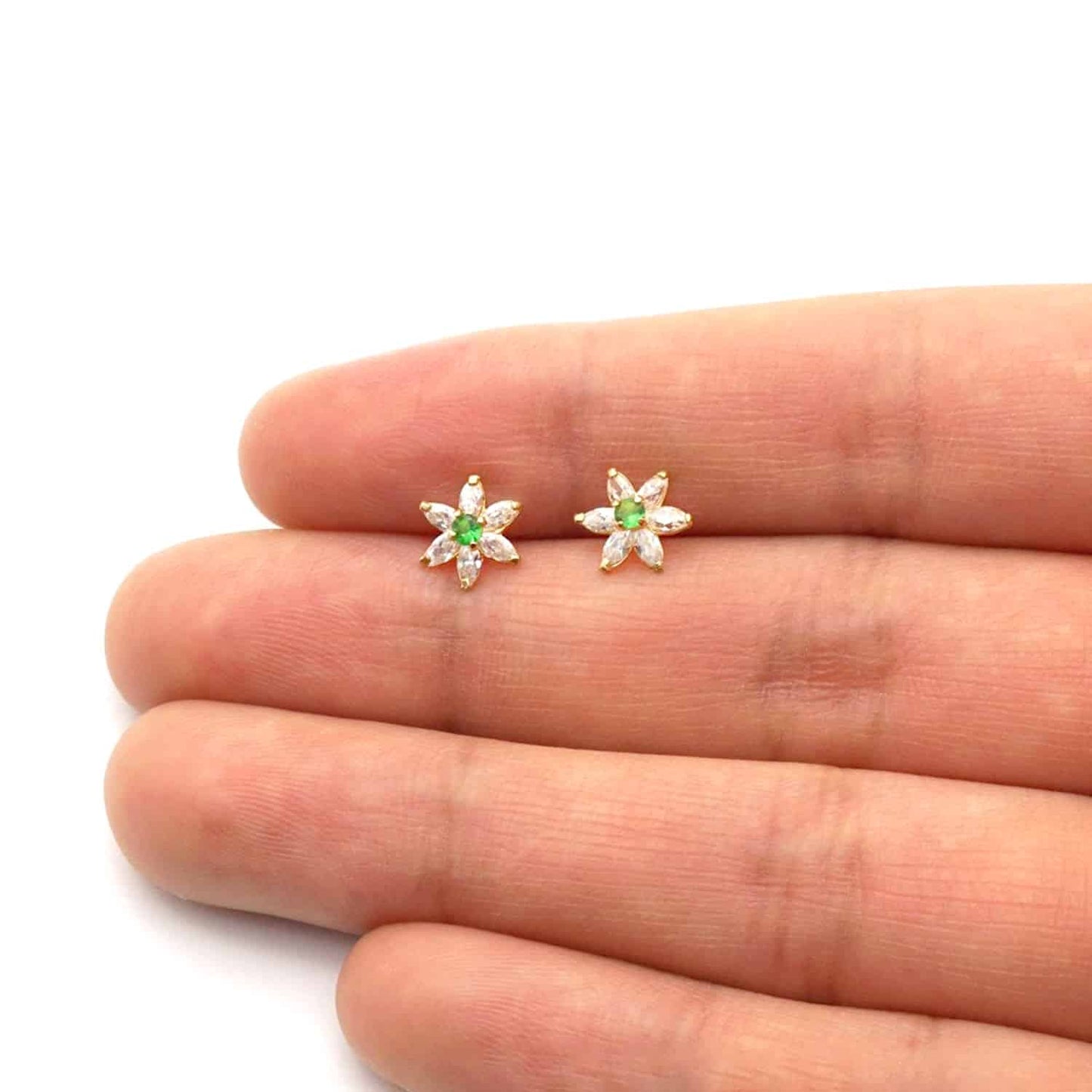 14k Yellow Gold Flower Marquise CZ Birthstone Stud Earrings 1.4Ct