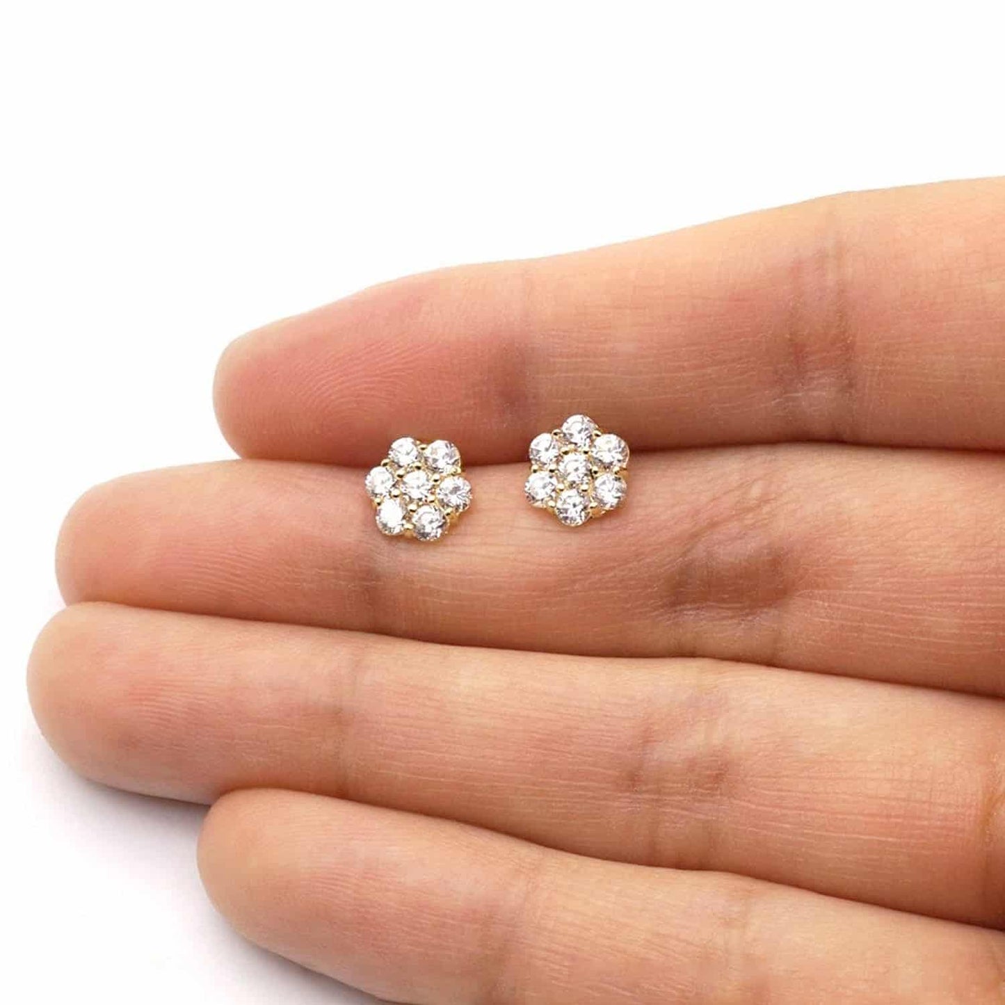 14K Real Gold Yellow Birthstone Flower Cluster Screw Back Stud Earrings 8mm