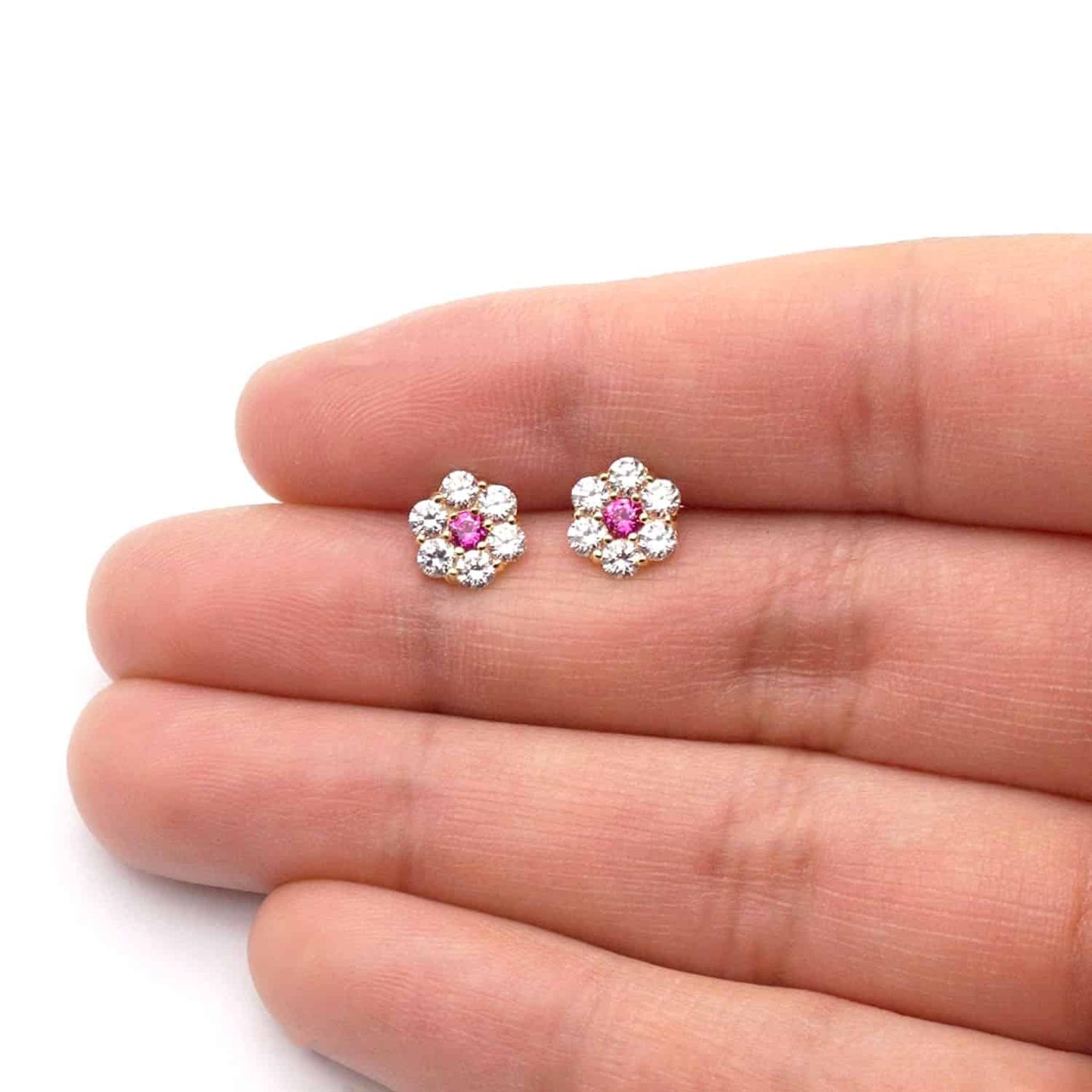 14K Real Gold Yellow Birthstone Flower Cluster Screw Back Stud Earrings 8mm