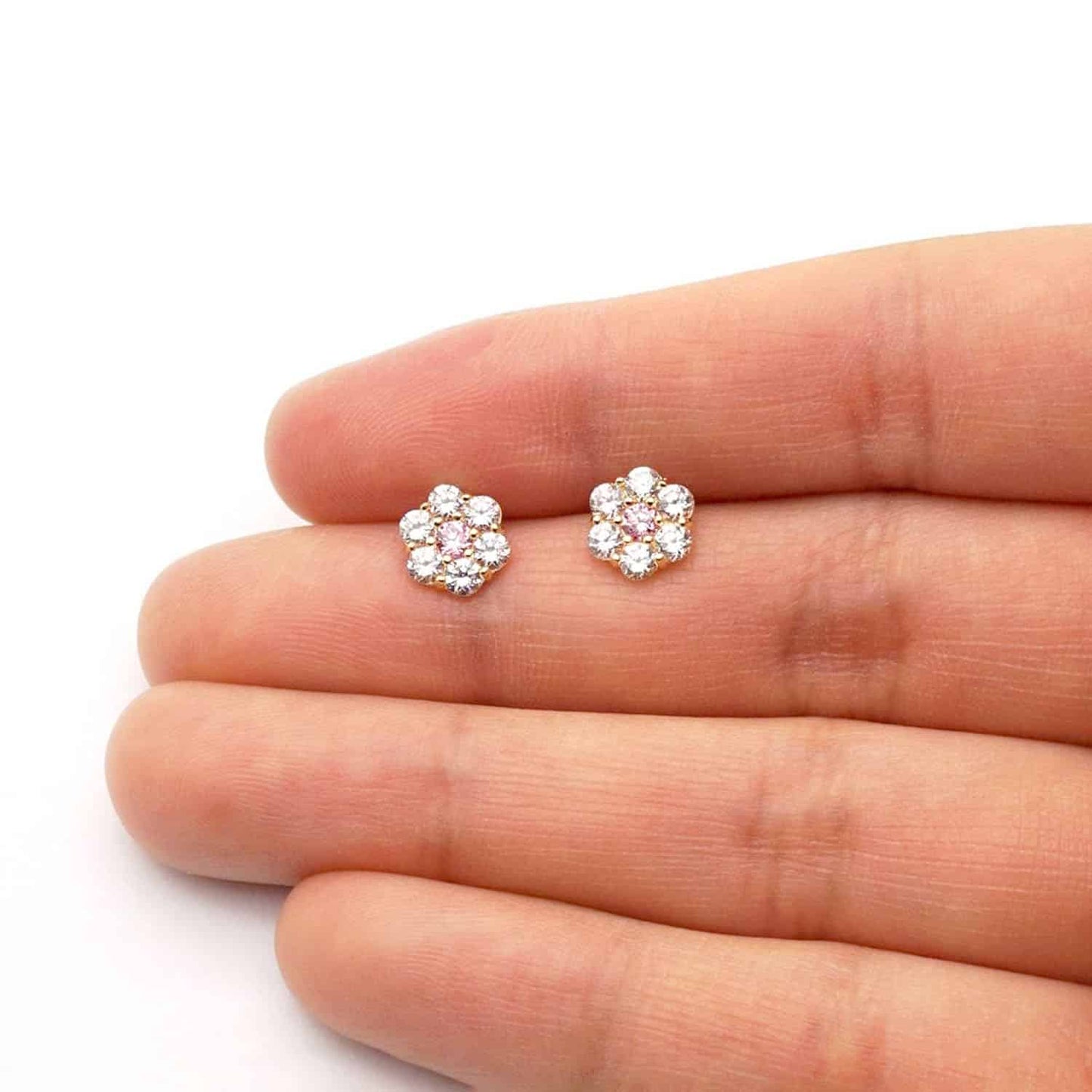 14K Real Gold Yellow Birthstone Flower Cluster Screw Back Stud Earrings 8mm