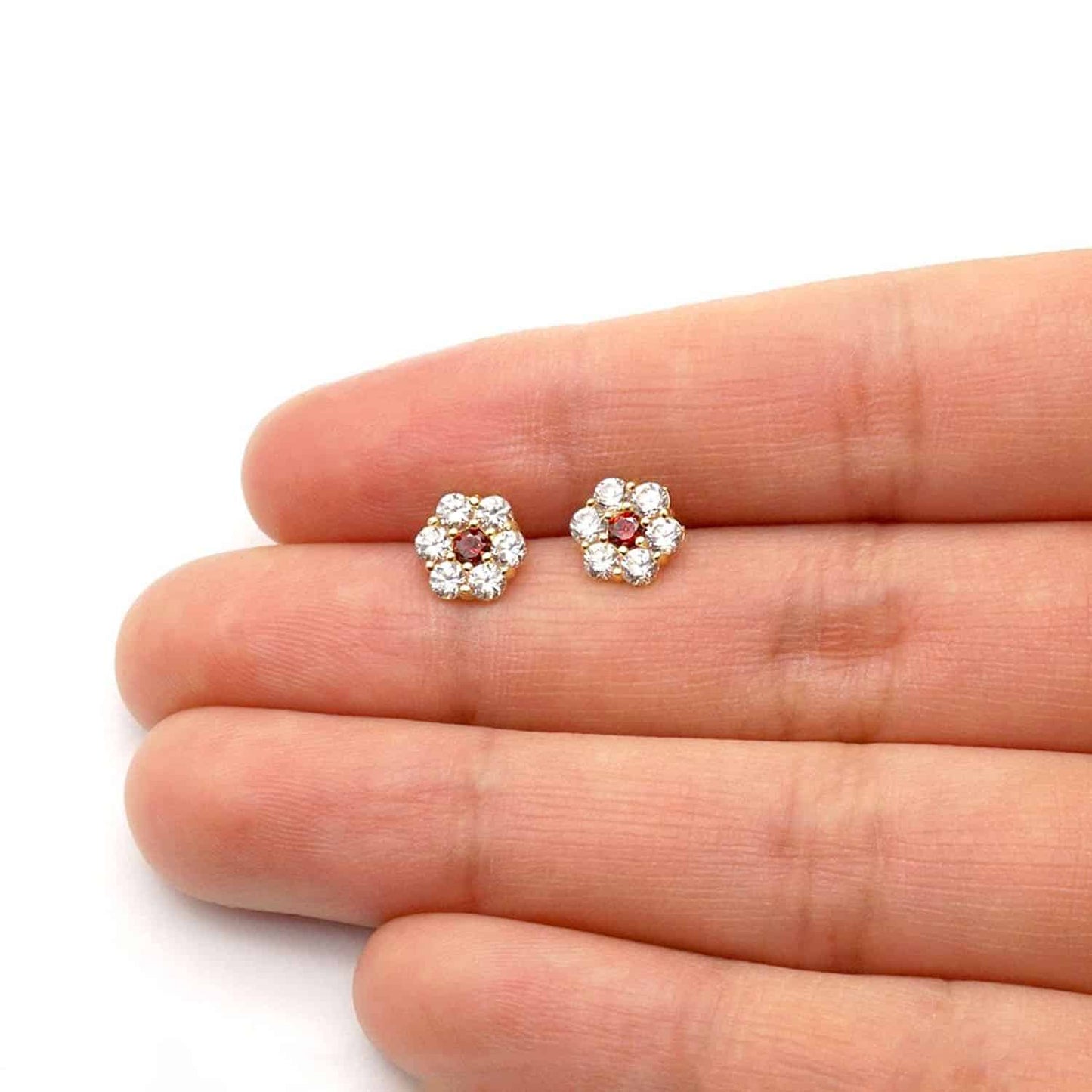 14K Real Gold Yellow Birthstone Flower Cluster Screw Back Stud Earrings 8mm