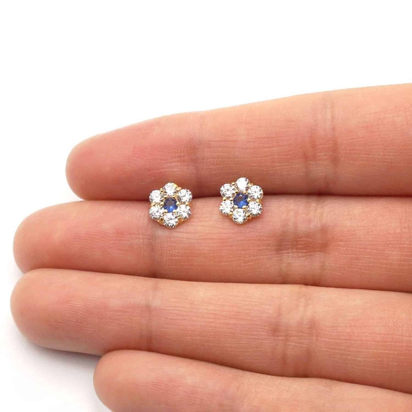 14K Real Gold Yellow Birthstone Flower Cluster Screw Back Stud Earrings 8mm