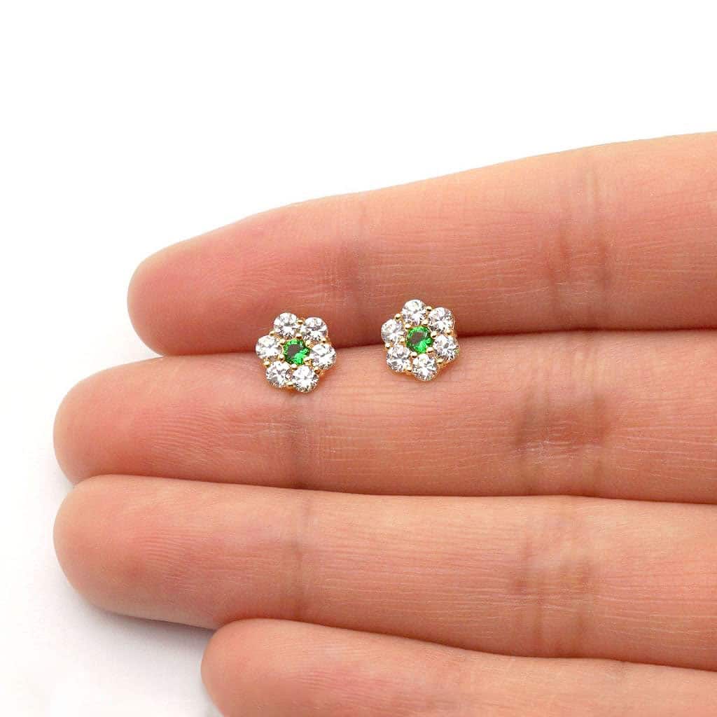 14K Real Gold Yellow Birthstone Flower Cluster Screw Back Stud Earrings 8mm