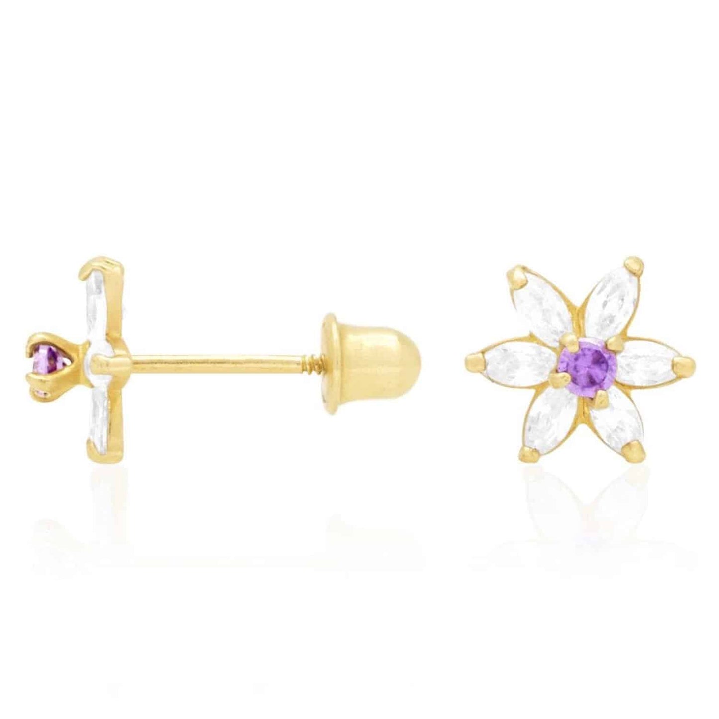 14k Yellow Gold Flower Marquise CZ Birthstone Stud Earrings 1.4Ct