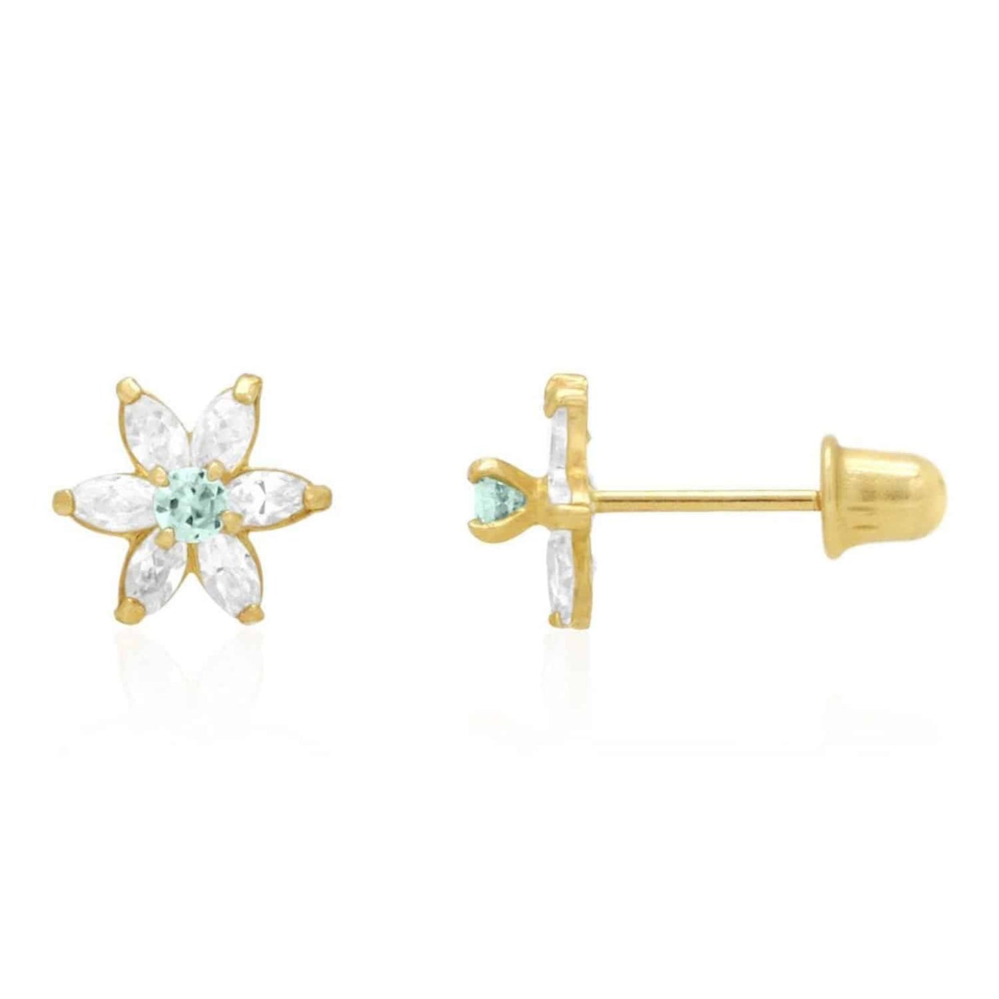 14k Yellow Gold Flower Marquise CZ Birthstone Stud Earrings 1.4Ct