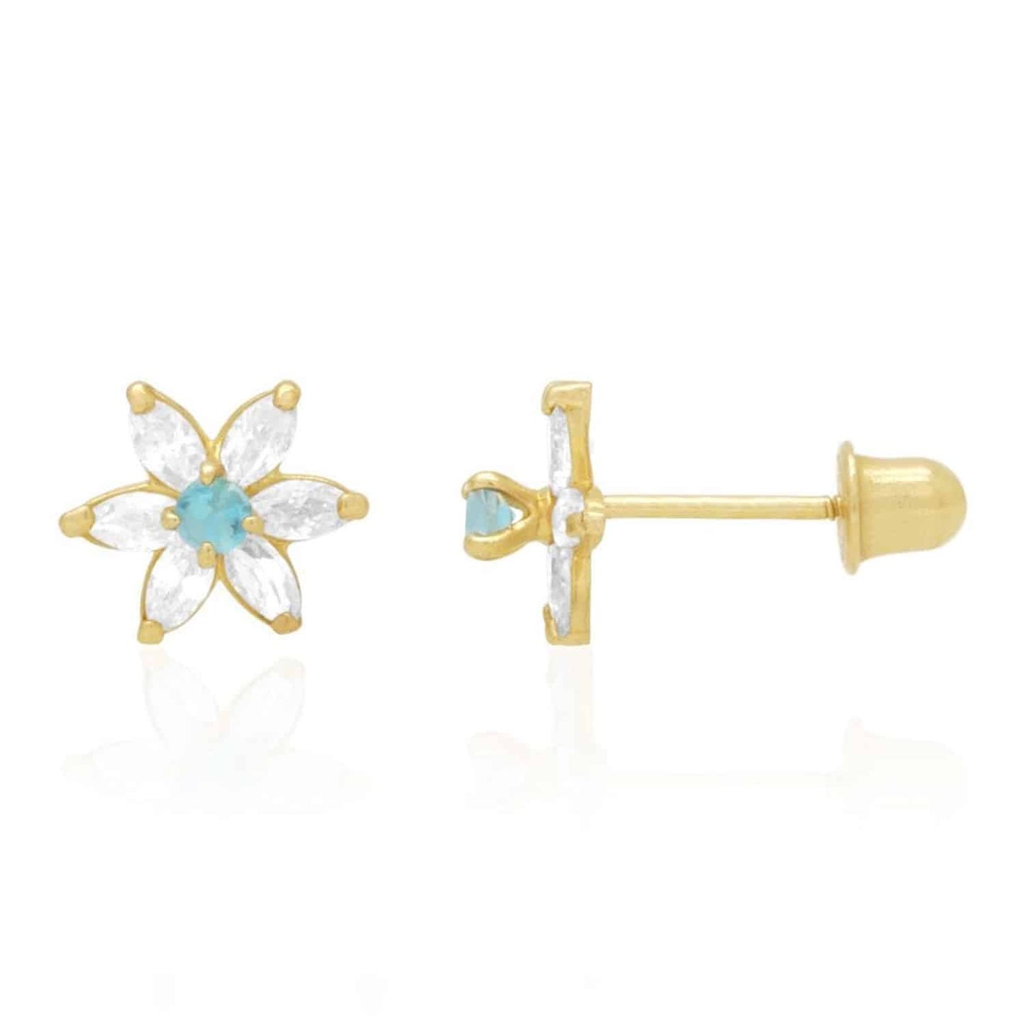 14k Yellow Gold Flower Marquise CZ Birthstone Stud Earrings 1.4Ct