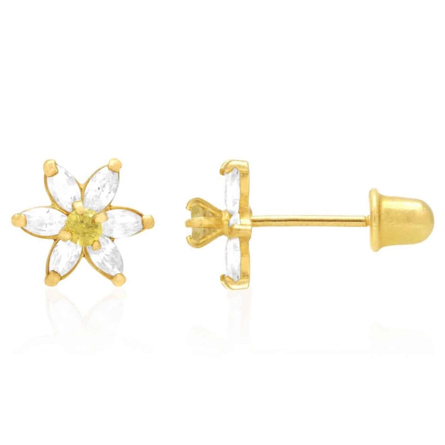 14k Yellow Gold Flower Marquise CZ Birthstone Stud Earrings 1.4Ct
