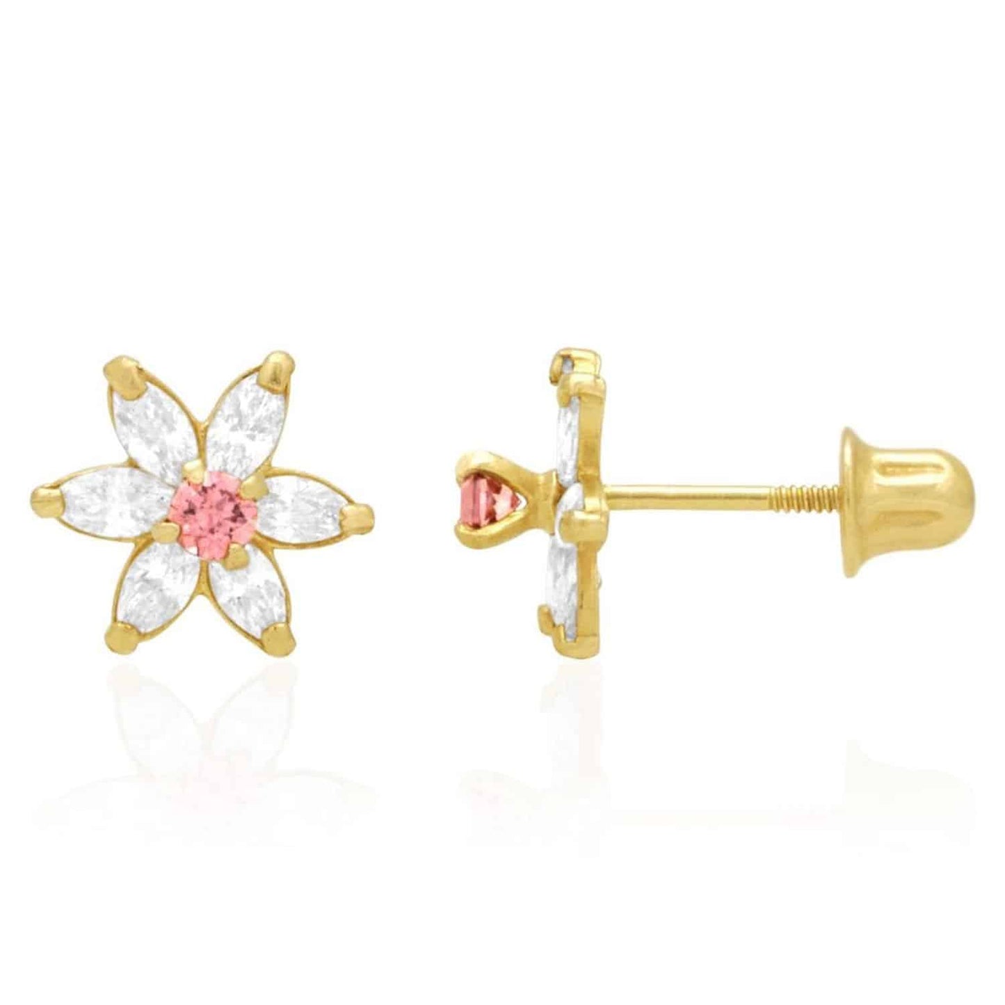 14k Yellow Gold Flower Marquise CZ Birthstone Stud Earrings 1.4Ct