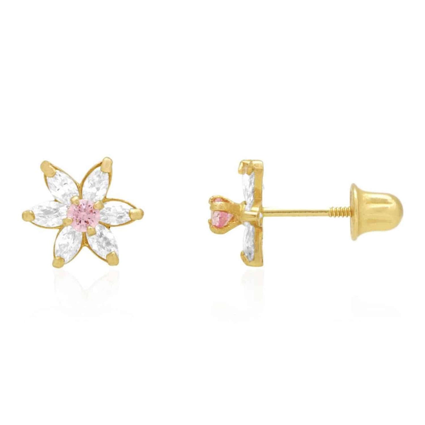 14k Yellow Gold Flower Marquise CZ Birthstone Stud Earrings 1.4Ct