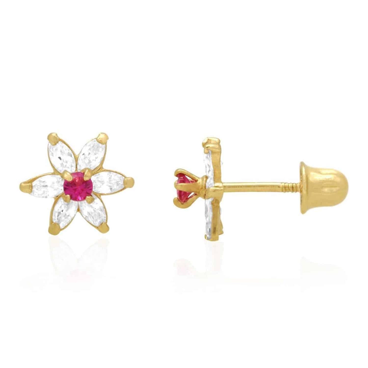 14k Yellow Gold Flower Marquise CZ Birthstone Stud Earrings 1.4Ct