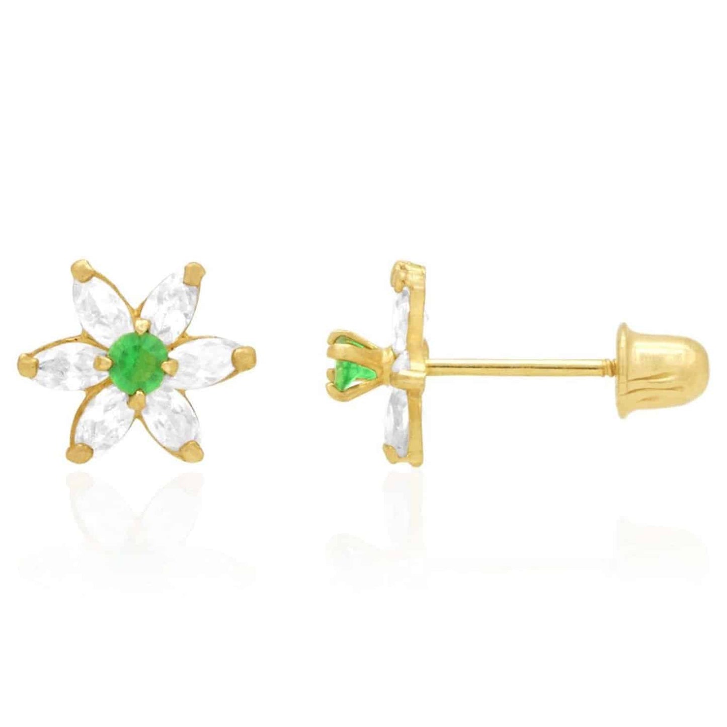 14k Yellow Gold Flower Marquise CZ Birthstone Stud Earrings 1.4Ct
