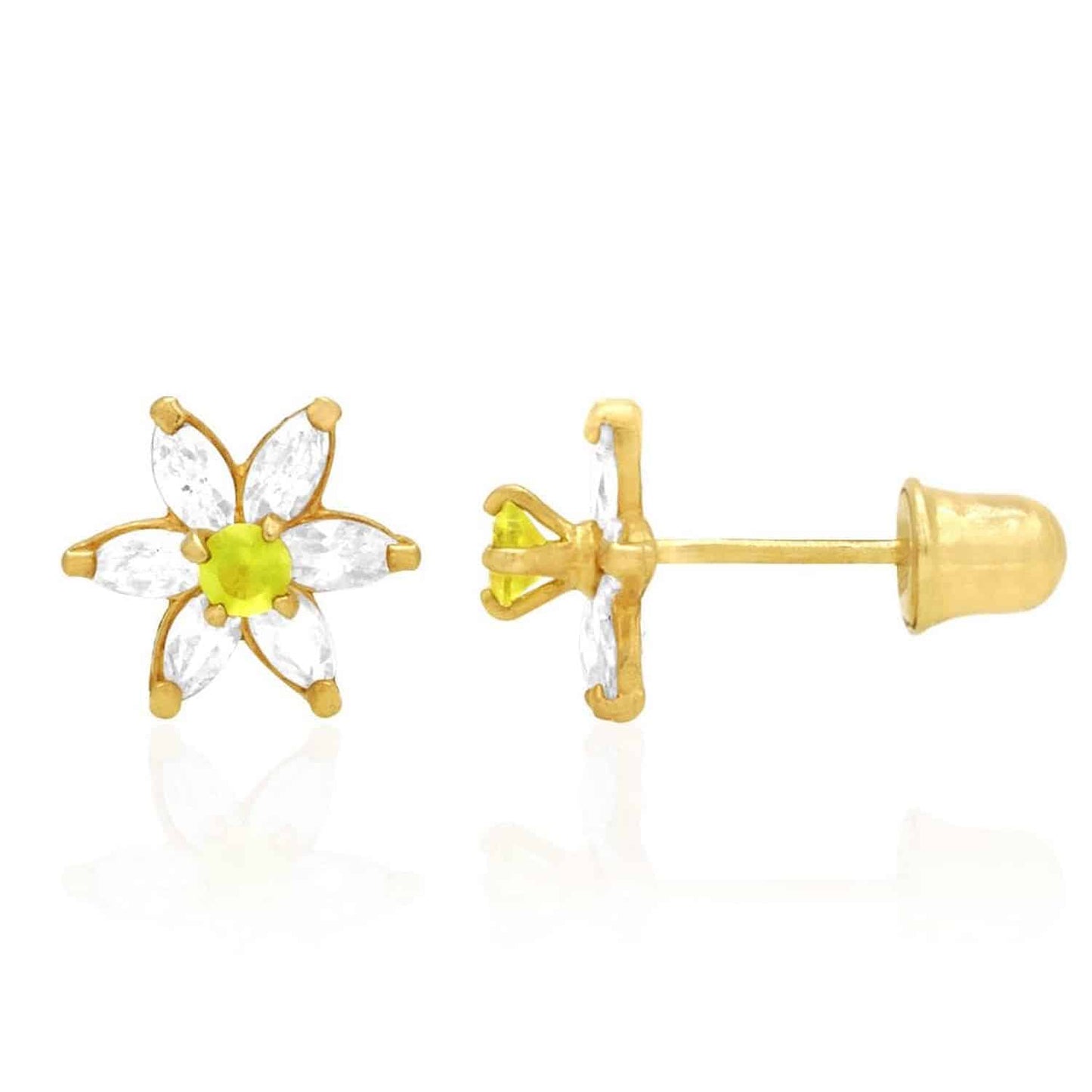 14k Yellow Gold Flower Marquise CZ Birthstone Stud Earrings 1.4Ct