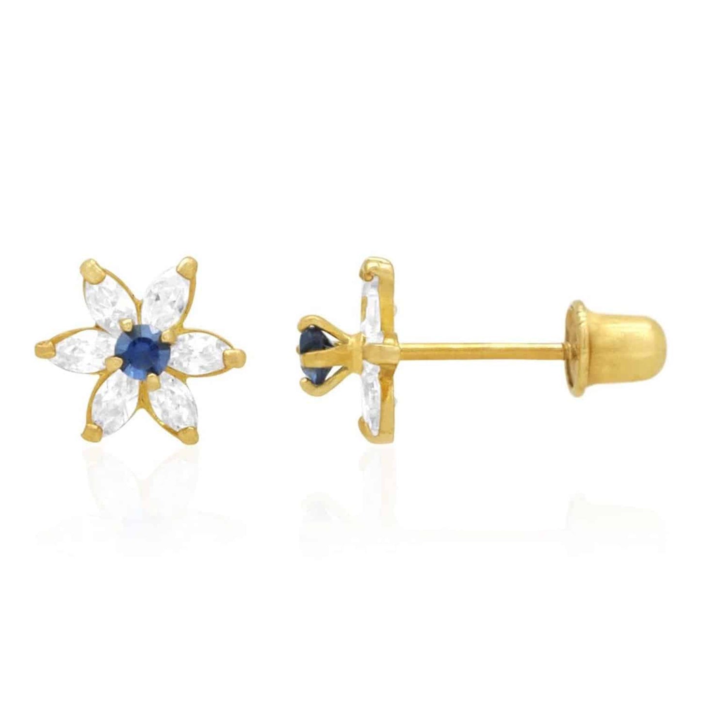 14k Yellow Gold Flower Marquise CZ Birthstone Stud Earrings 1.4Ct