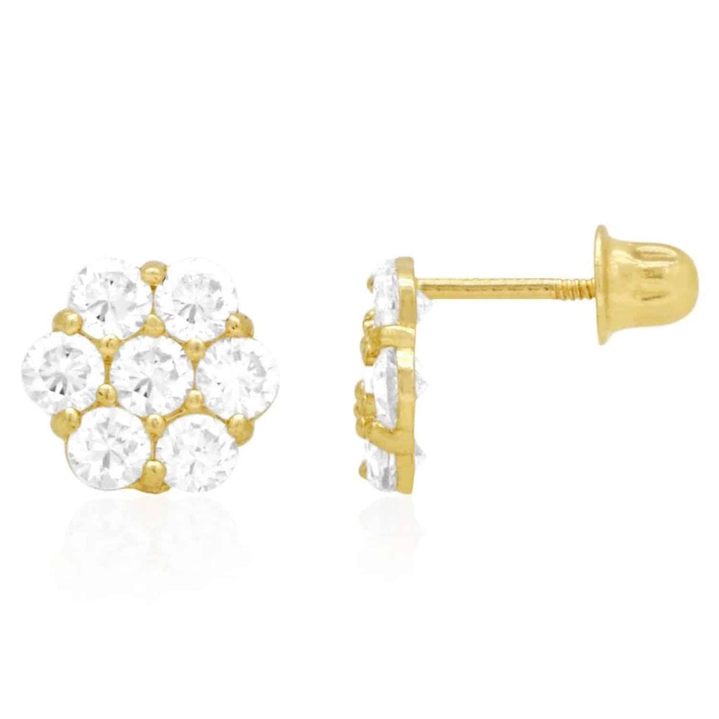 14K Real Gold Yellow Birthstone Flower Cluster Screw Back Stud Earrings 8mm