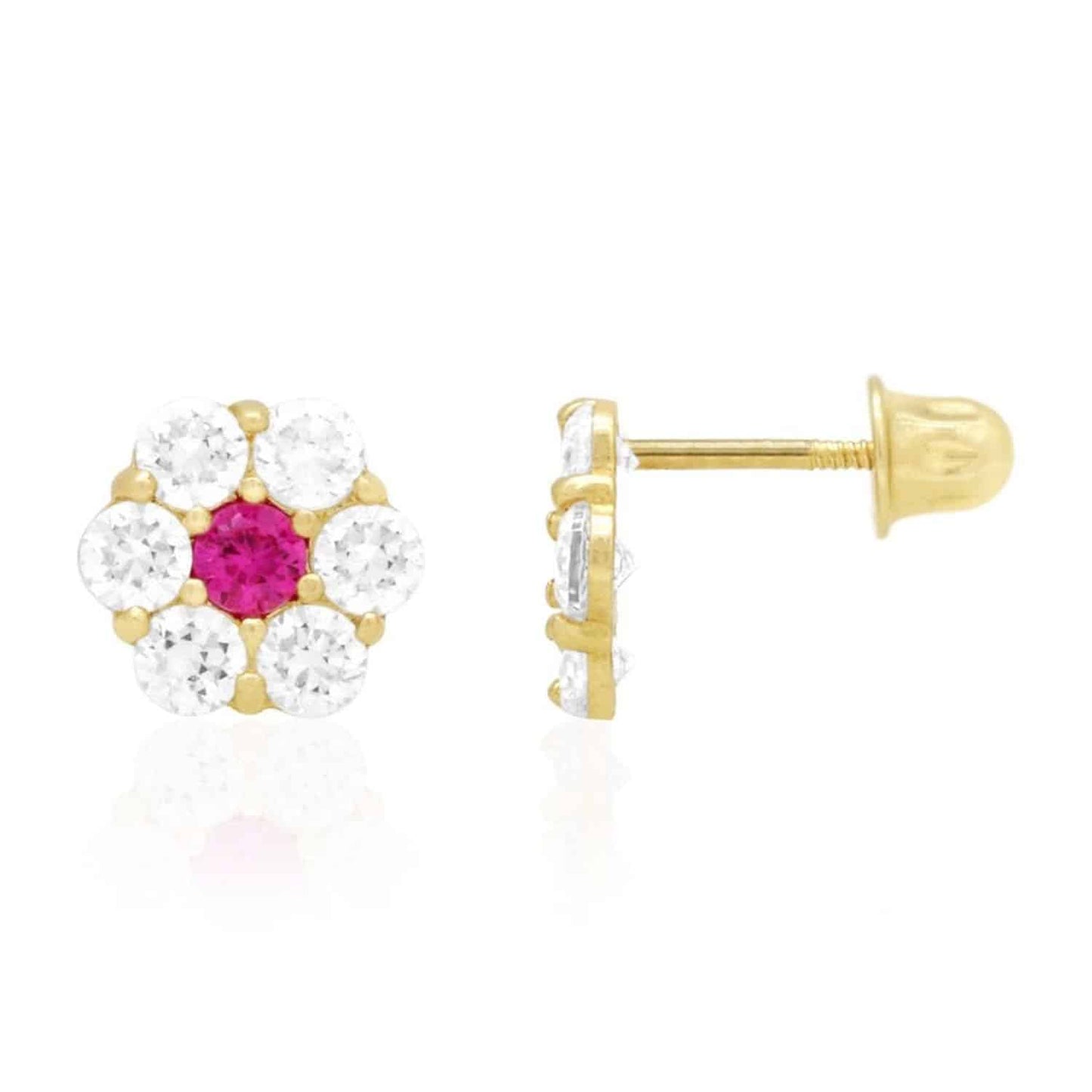 14K Real Gold Yellow Birthstone Flower Cluster Screw Back Stud Earrings 8mm