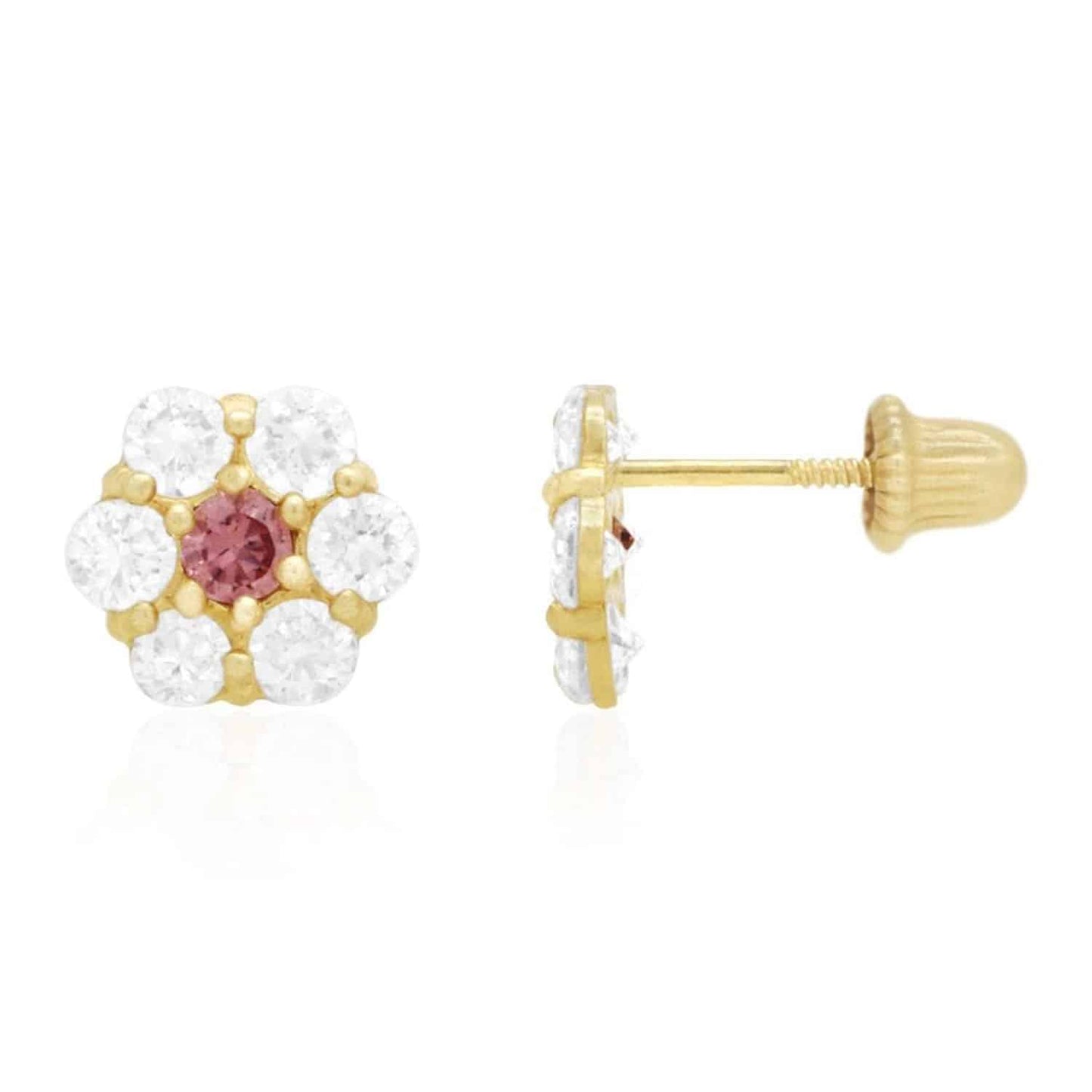 14K Real Gold Yellow Birthstone Flower Cluster Screw Back Stud Earrings 8mm