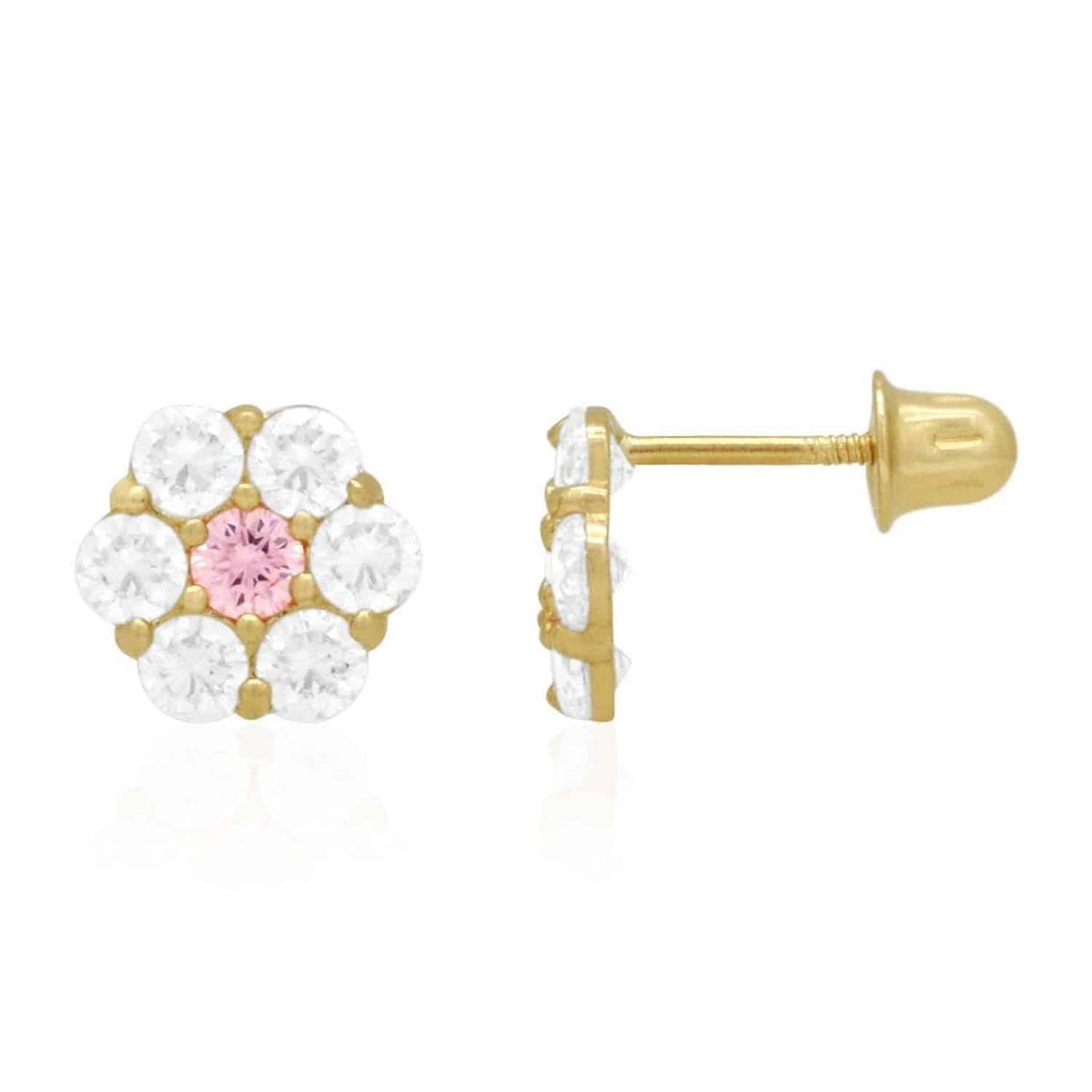 14K Real Gold Yellow Birthstone Flower Cluster Screw Back Stud Earrings 8mm