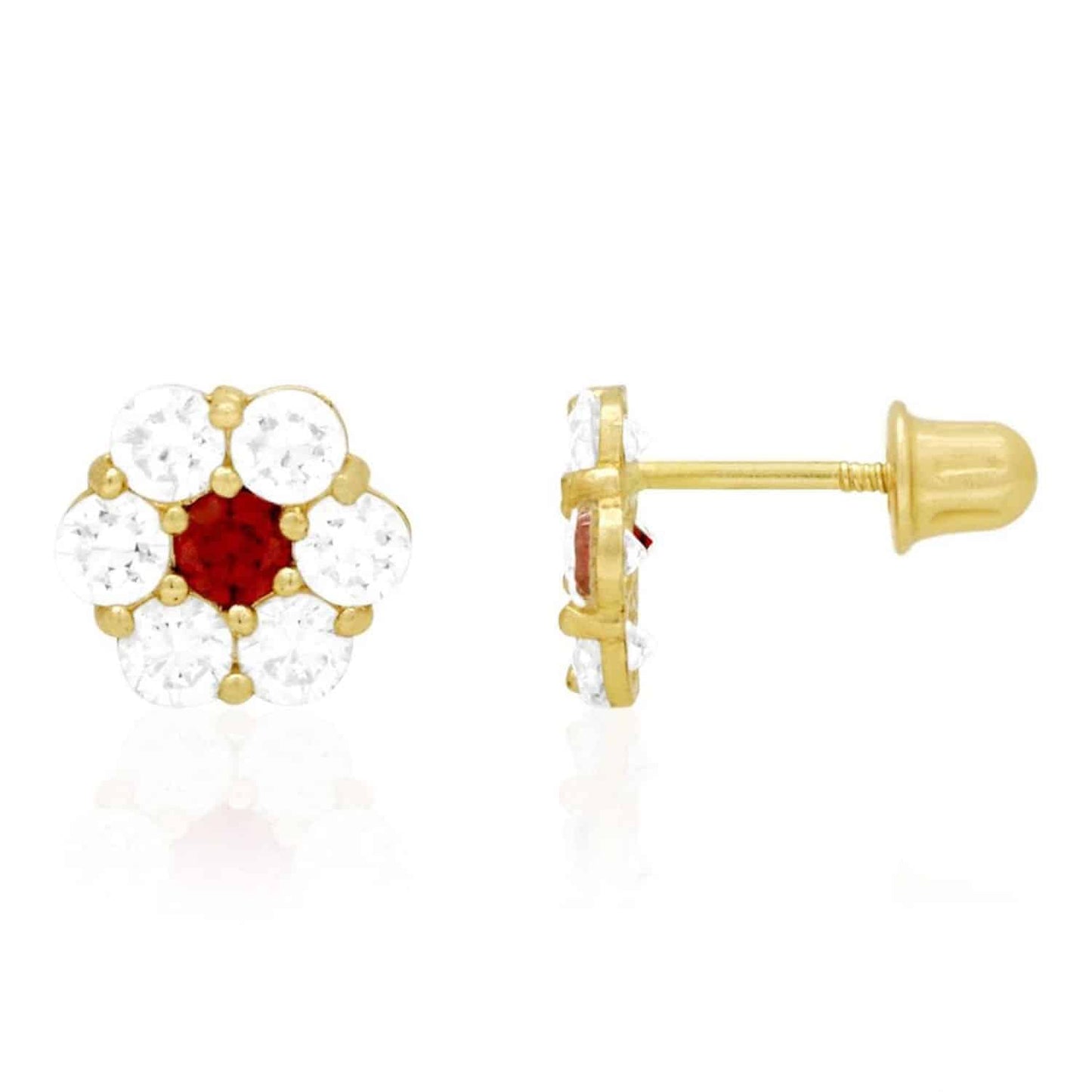14K Real Gold Yellow Birthstone Flower Cluster Screw Back Stud Earrings 8mm