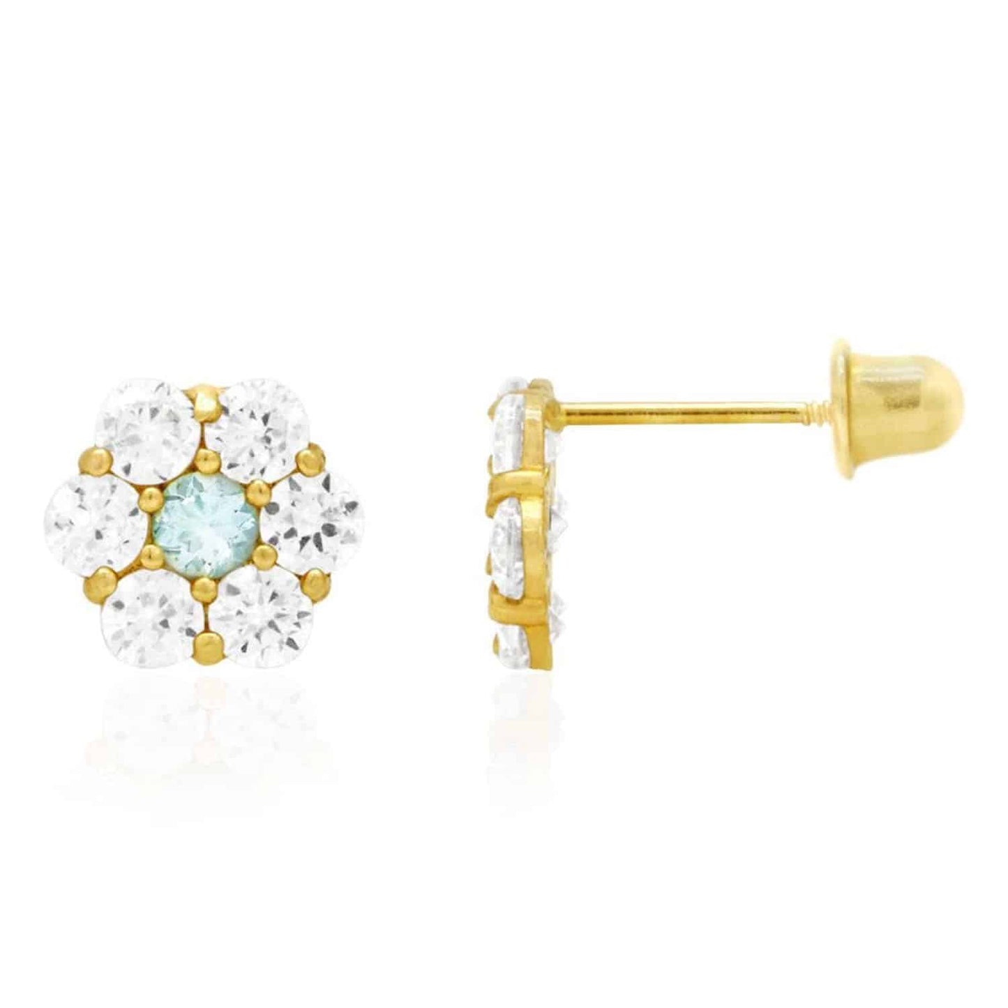 14K Real Gold Yellow Birthstone Flower Cluster Screw Back Stud Earrings 8mm