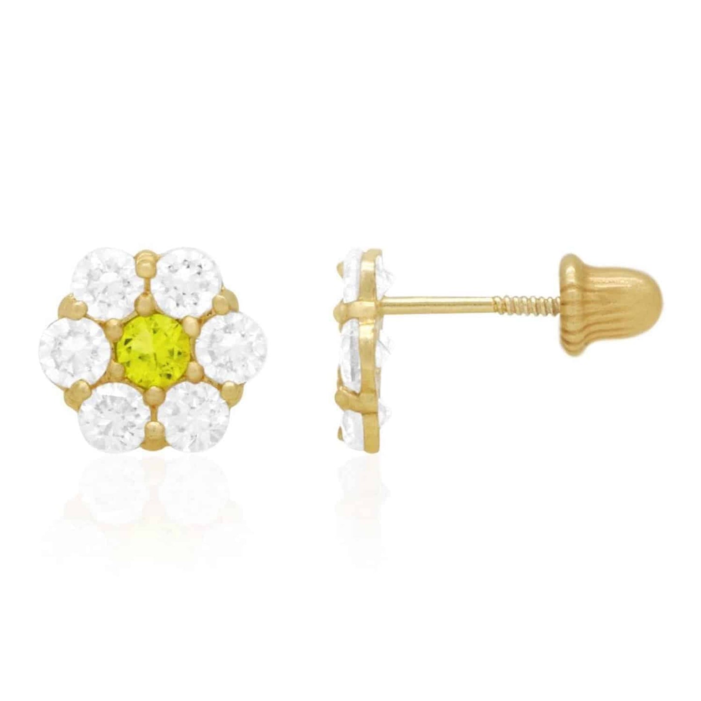 14K Real Gold Yellow Birthstone Flower Cluster Screw Back Stud Earrings 8mm