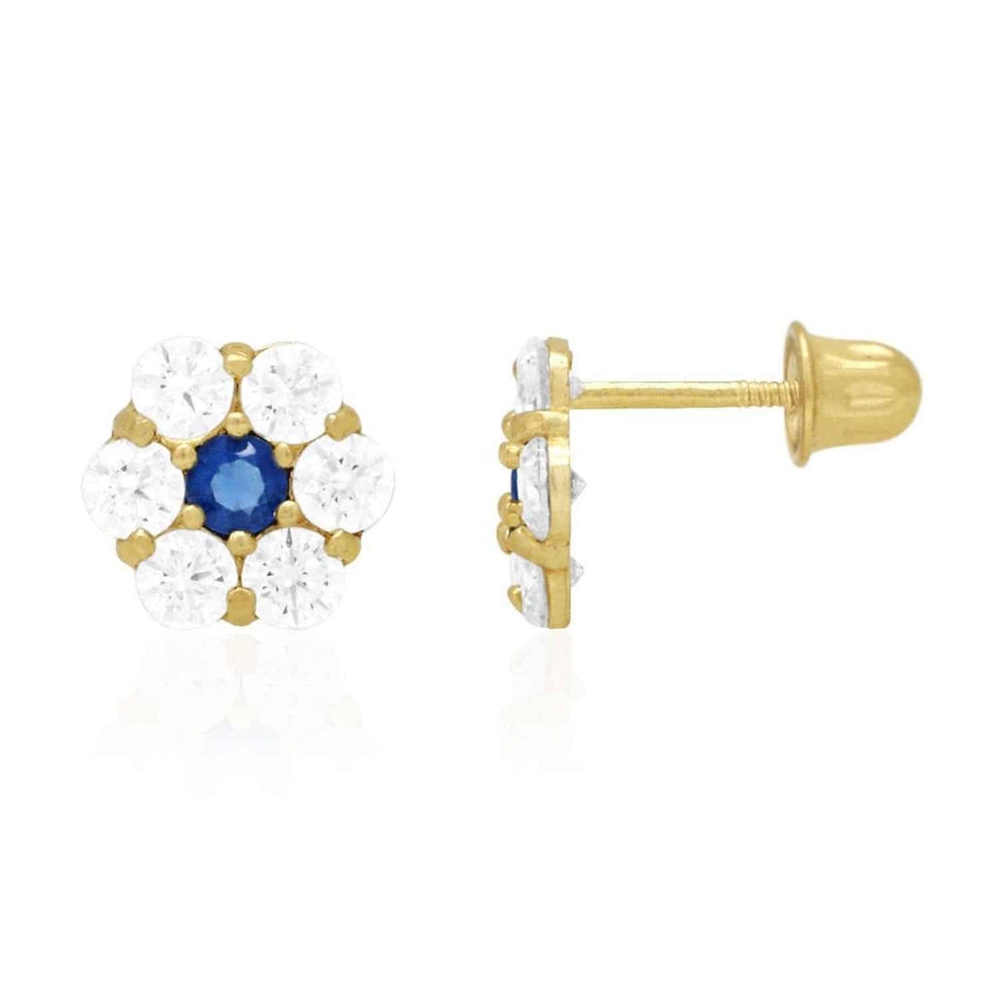 14K Real Gold Yellow Birthstone Flower Cluster Screw Back Stud Earrings 8mm