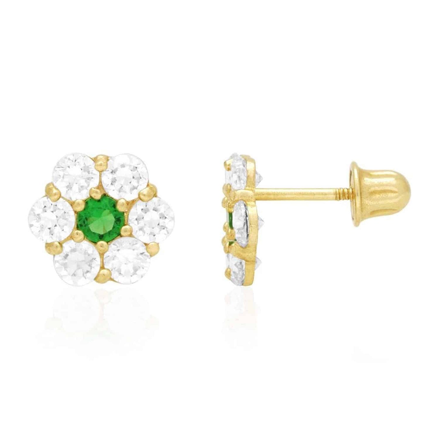 14K Real Gold Yellow Birthstone Flower Cluster Screw Back Stud Earrings 8mm