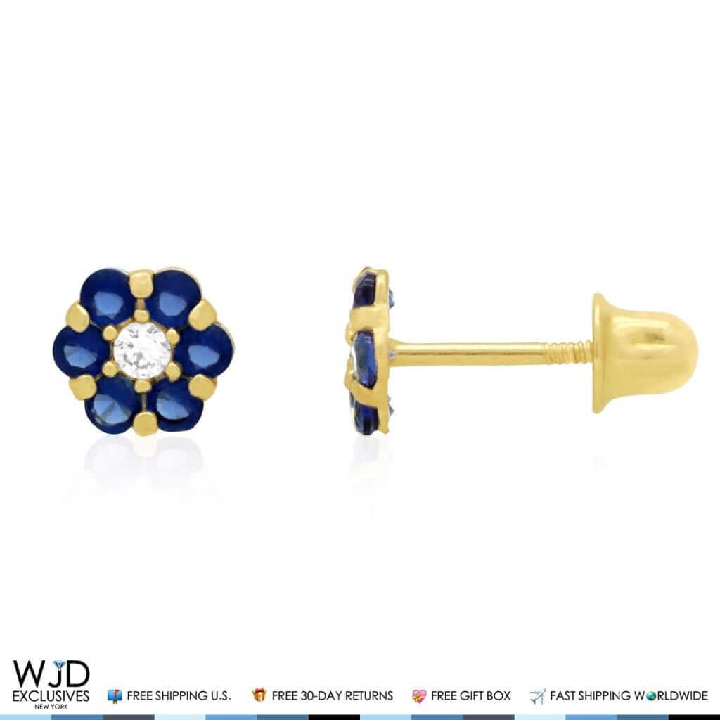 14K Gold Yellow Birthstones Flower Screw Back Stud Earrings 5mm
