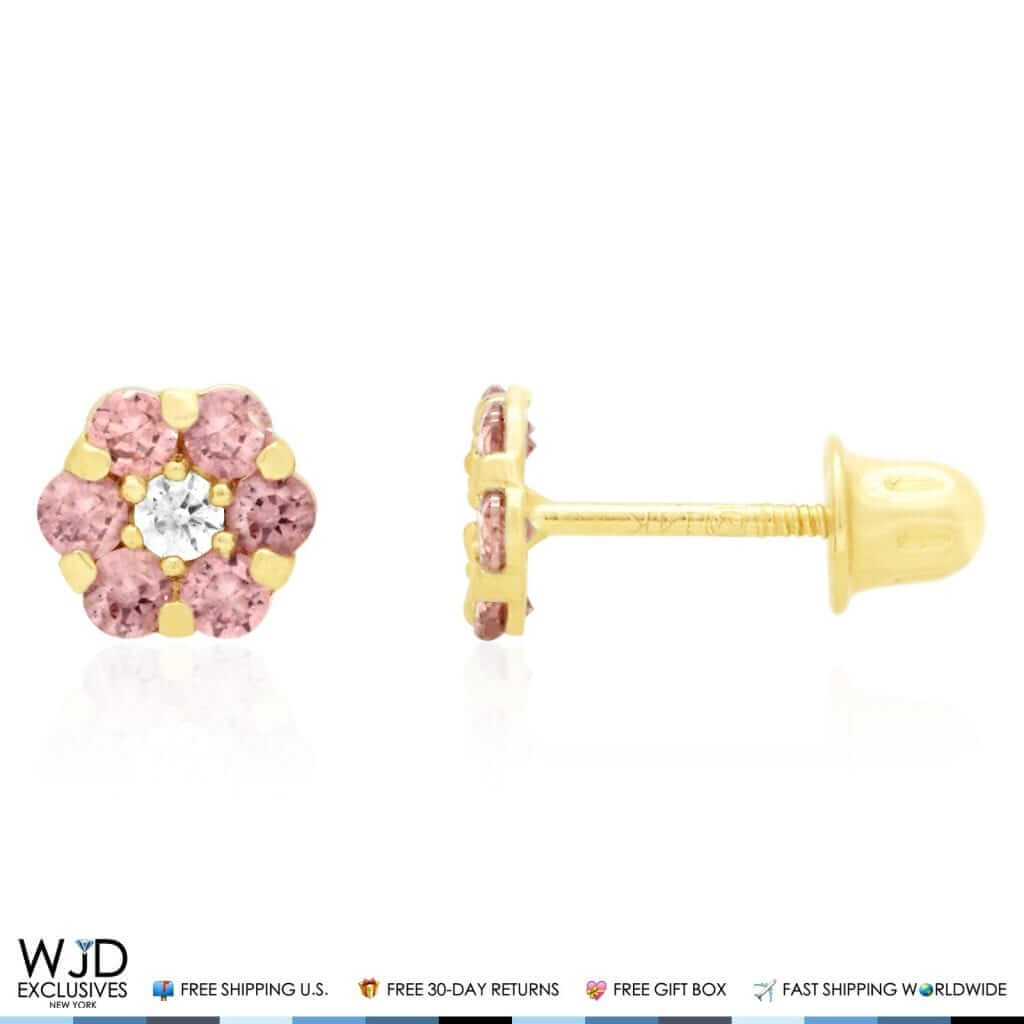 14K Gold Yellow Birthstones Flower Screw Back Stud Earrings 5mm