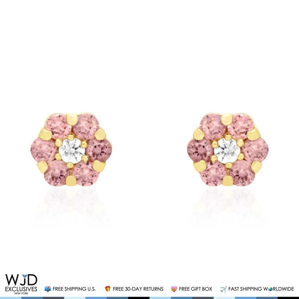 14K Gold Yellow Birthstones Flower Screw Back Stud Earrings 5mm