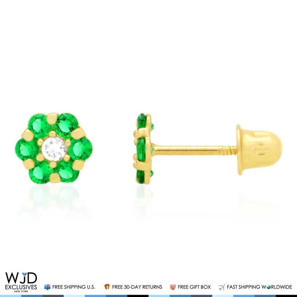 14K Gold Yellow Birthstones Flower Screw Back Stud Earrings 5mm
