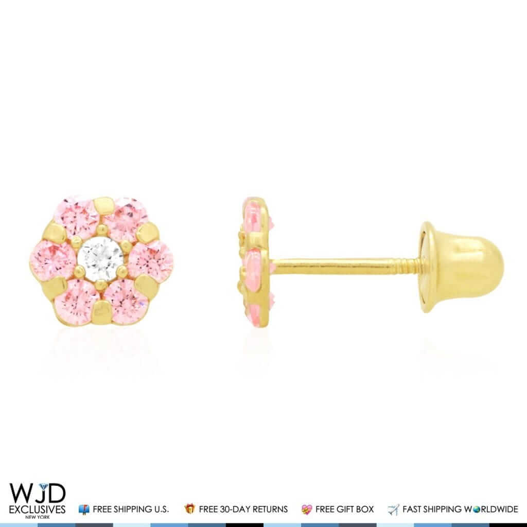 14K Gold Yellow Birthstones Flower Screw Back Stud Earrings 5mm