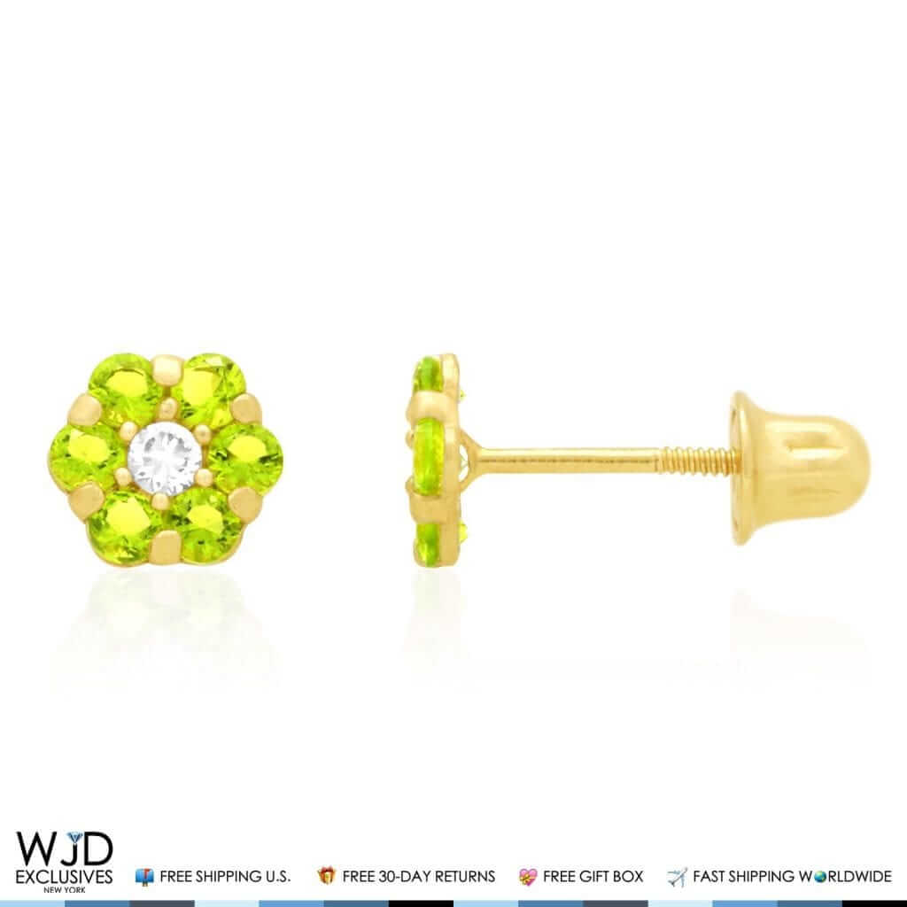 14K Gold Yellow Birthstones Flower Screw Back Stud Earrings 5mm