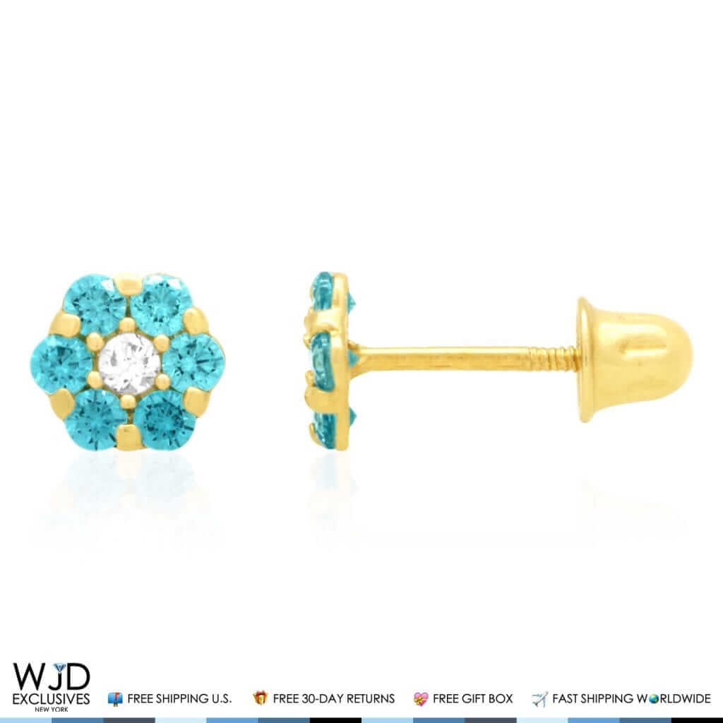 14K Gold Yellow Birthstones Flower Screw Back Stud Earrings 5mm