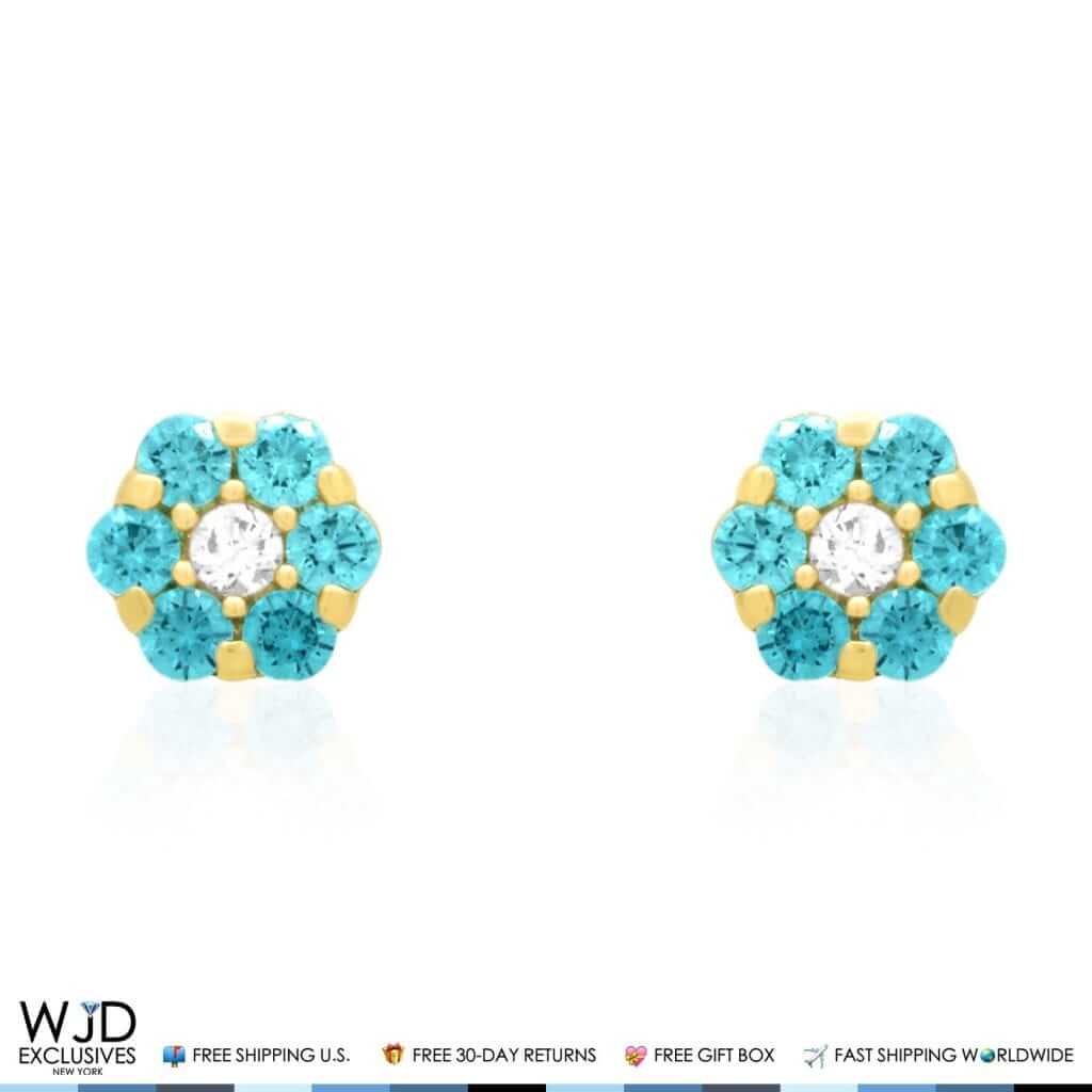 14K Gold Yellow Birthstones Flower Screw Back Stud Earrings 5mm