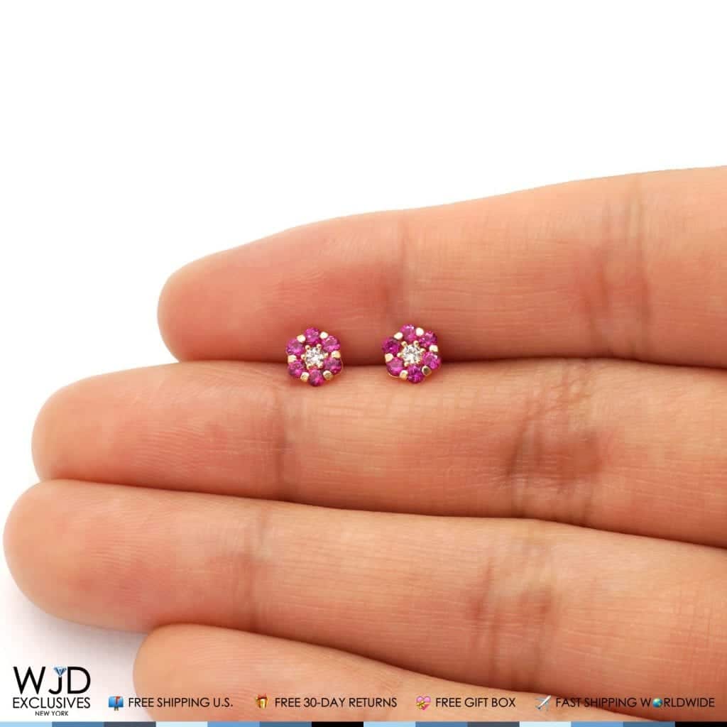 14K Real Gold Yellow Simulated Birthstones Flower Screw Back Stud Earrings 5mm