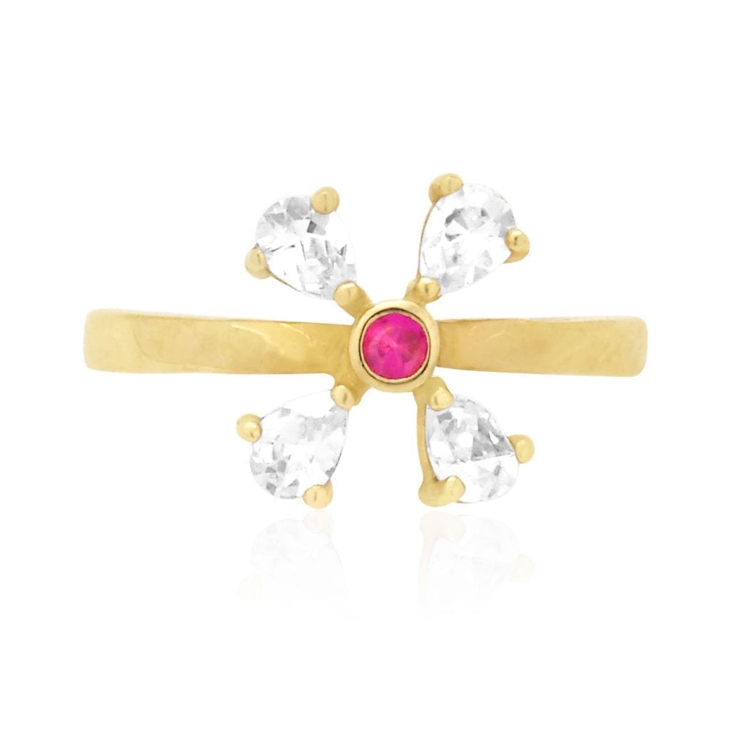 14k Gold Yellow White Prong Pear Simulated White Diamond Ruby Toe Ring