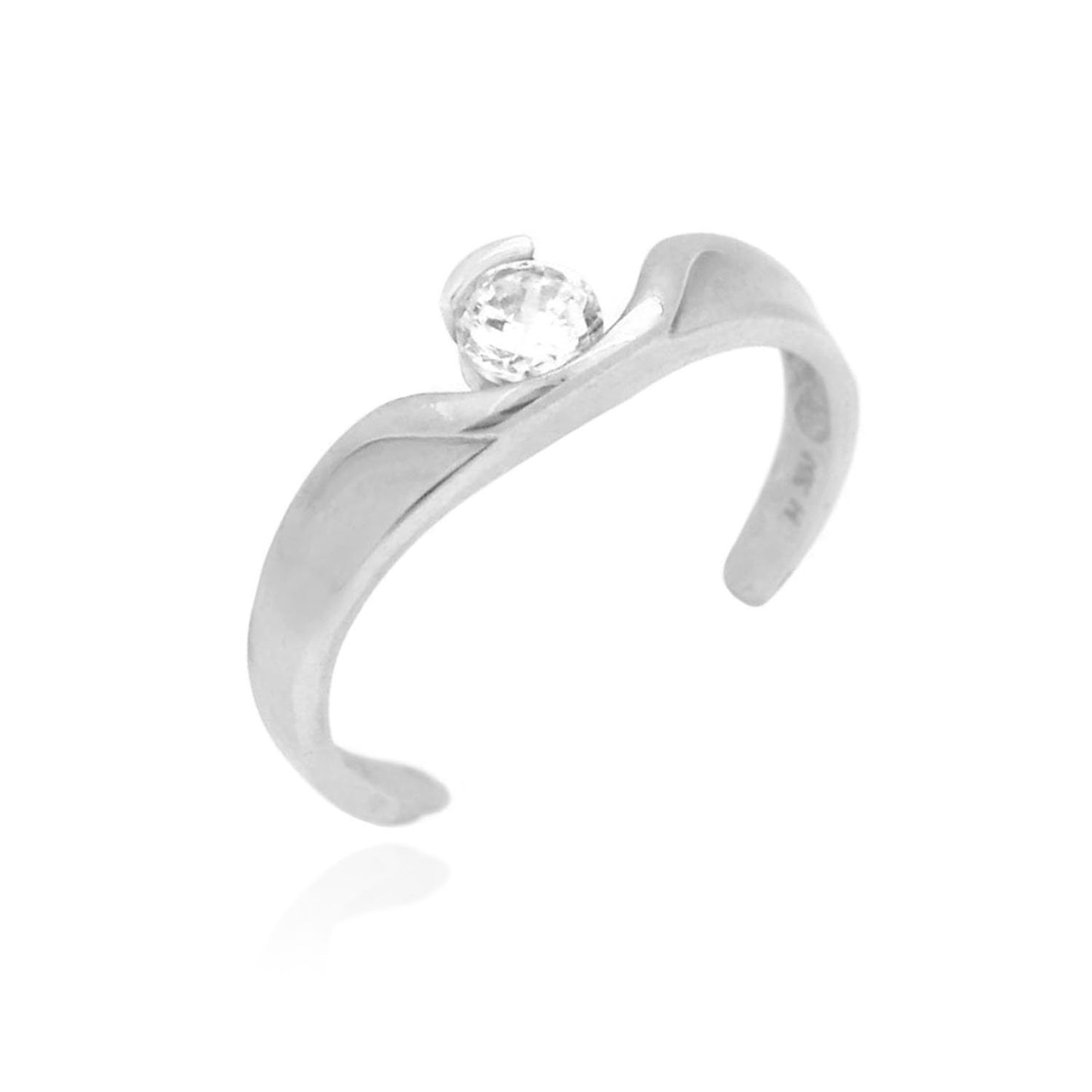 14k Gold Yellow White Round Simulated White Diamond Toe Ring Size 3 (Adjustable)