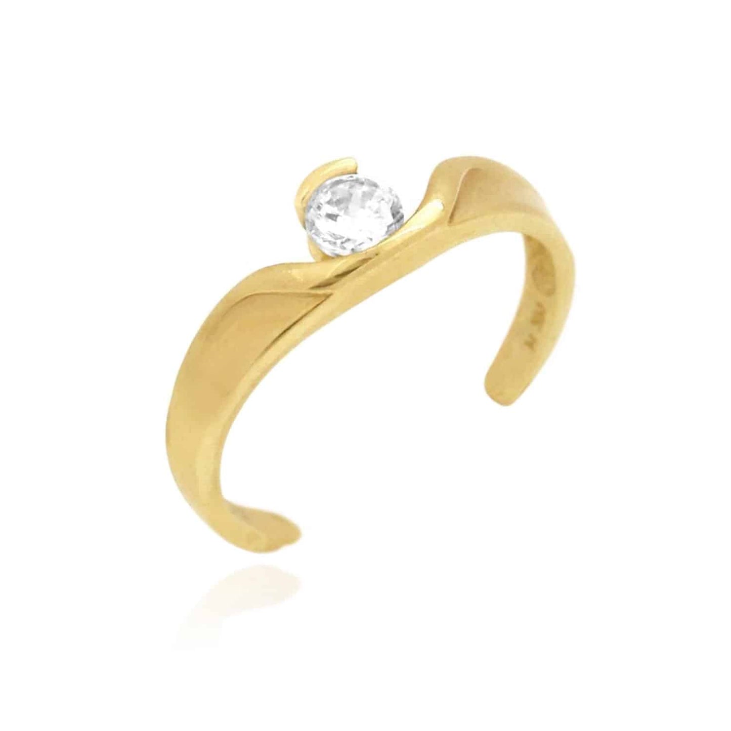 14k Gold Yellow White Round Simulated White Diamond Toe Ring Size 3 (Adjustable)
